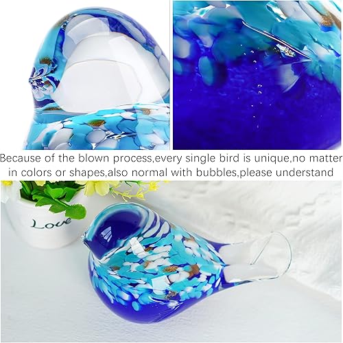 Miniatura 6 de QFkris Figura de pájaro azul de 6.5 pulgadas de vidrio soplado coleccionable hecha a mano, objeto decorativo de arte en vidrio para amantes de las