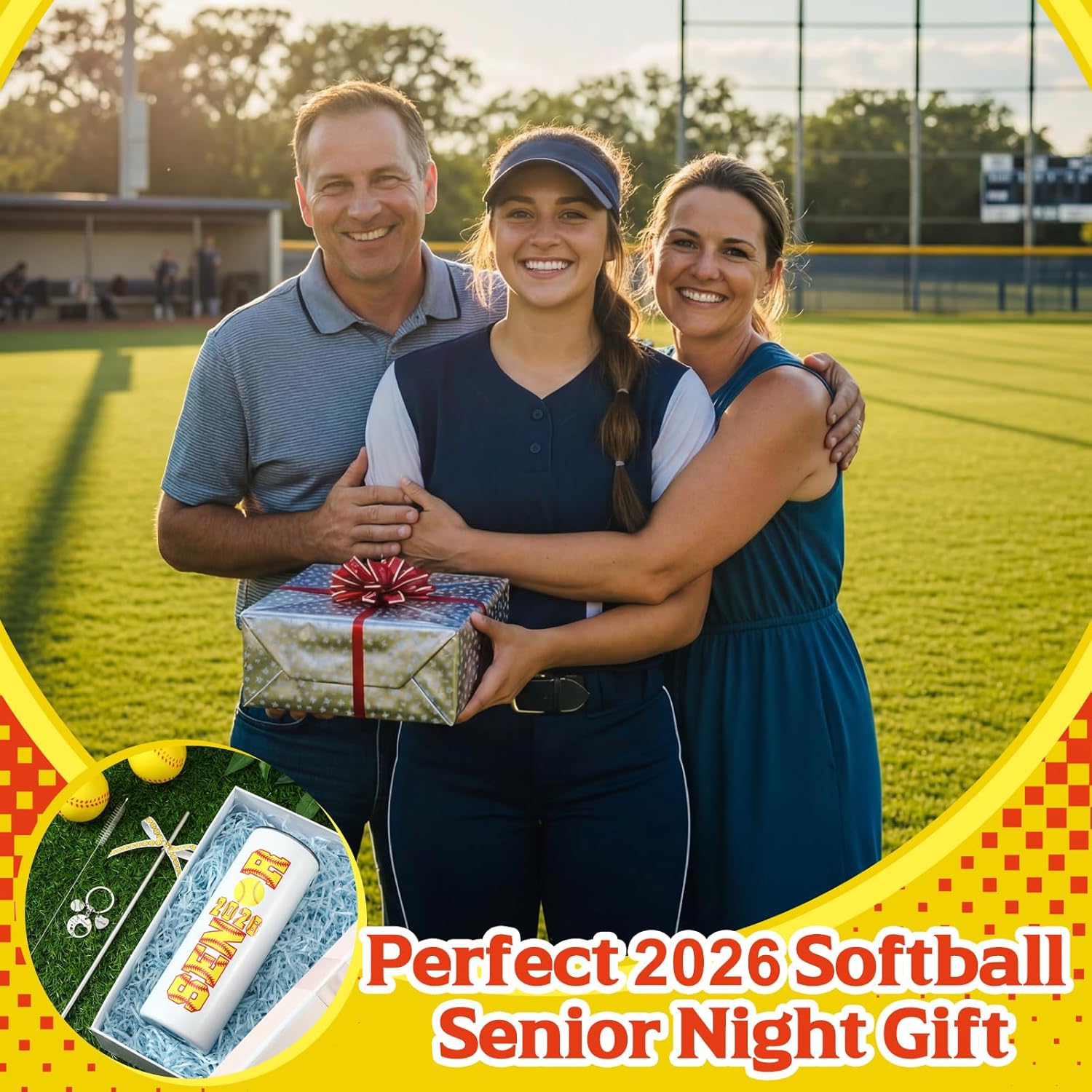 Rtteri Softball 2026 Senior Night Gift Set, 20 oz Tumbler with Straw and Lid, Softball Ribbon and Keychain, Graduation Gifts for Sport Players, Team Awards, 2026 Senior Night Present