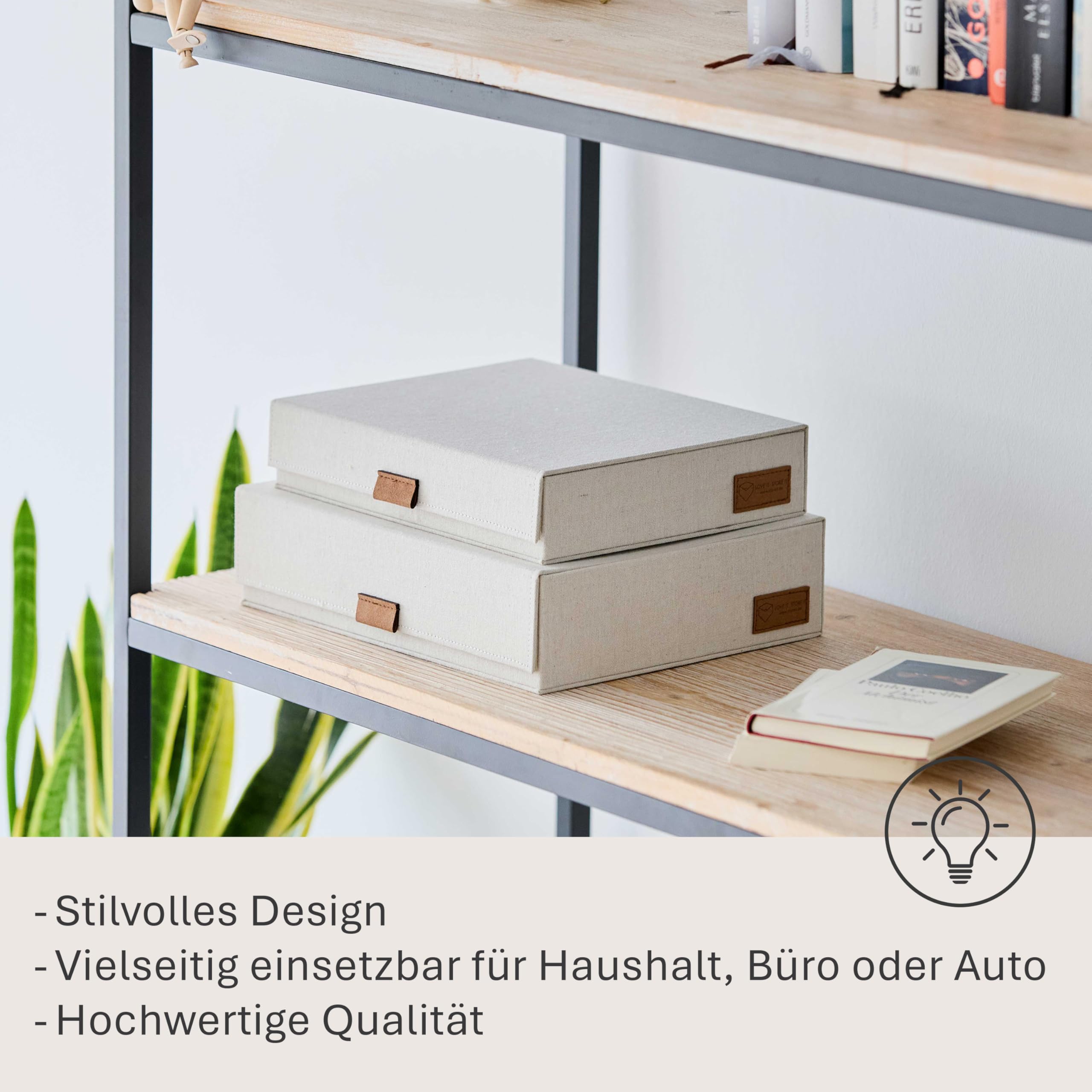 LOVE IT STORE IT Premium Aufbewahrungsbox mit Deckel, Beige, 2er Set | Ordnungsboxen mit magnetischem Klappdeckel aus Leinen, Ideal für A4-Papier, 2 Boxen in verschiedenen Größen