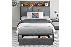 Twin Bed Frame with Headboard and Storage, Drawers, Charging Station and LED Light