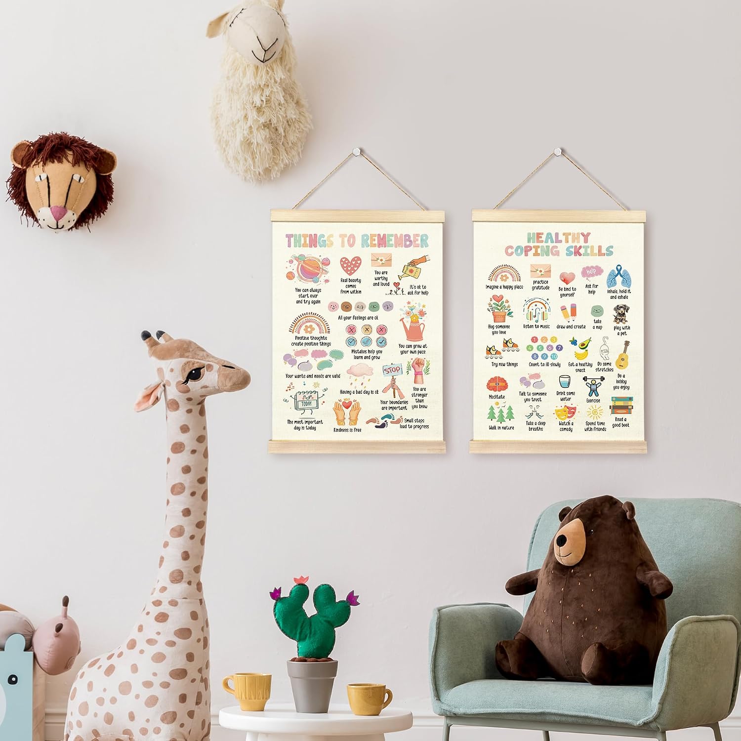 TAEDIN Inspirational Mental Health Wall Art Poster Hanger Frame Set of 2 - Positive Affirmation Wall Decor with Wood Frames, Educational Decor for Classroom Nursery School Kids Room, 12x16 Inches image 3