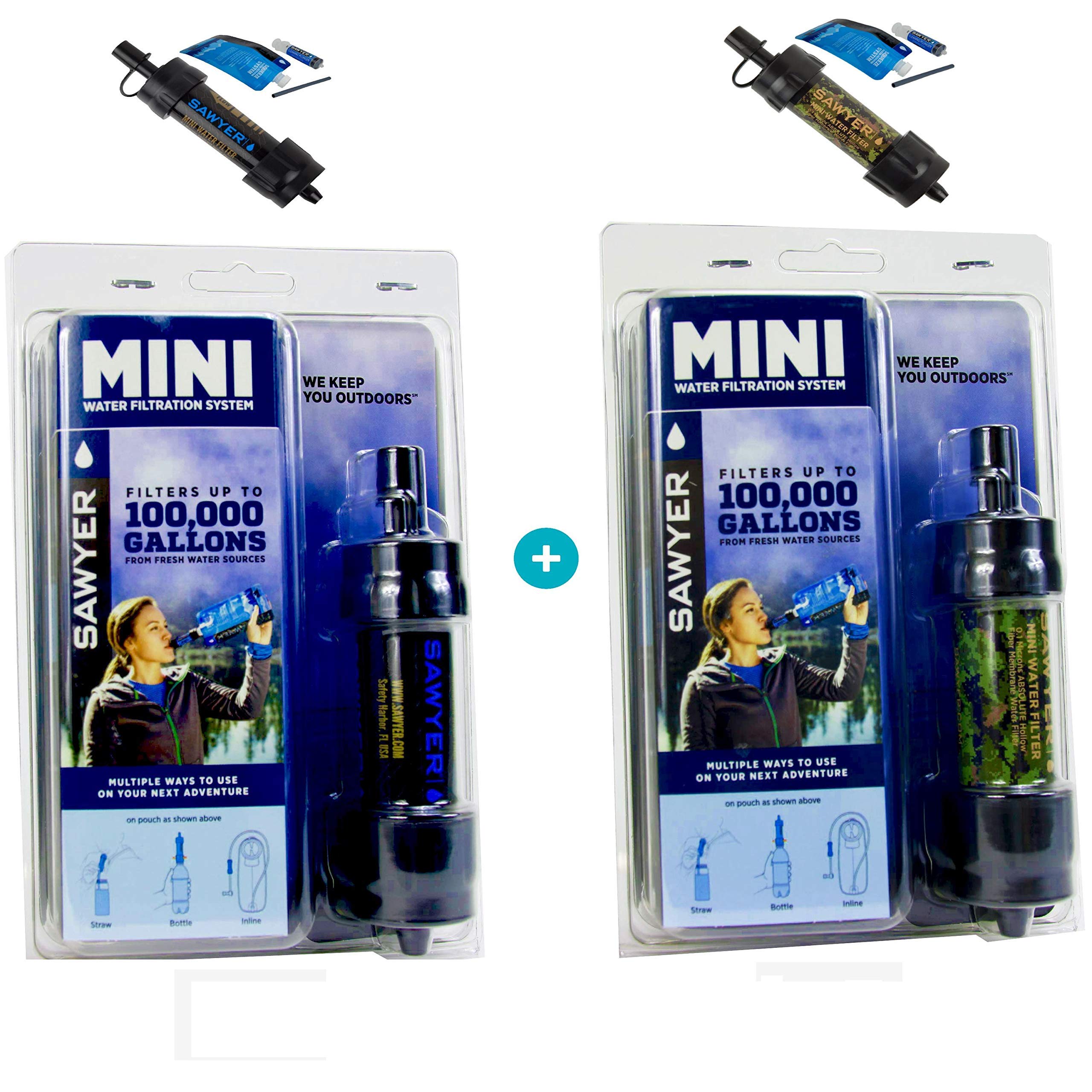 2-er Pack Sparset Sawyer Mini PointONE Wasserfilter enfernt 100% Mikroplastik (Schwarz&Camouflage)