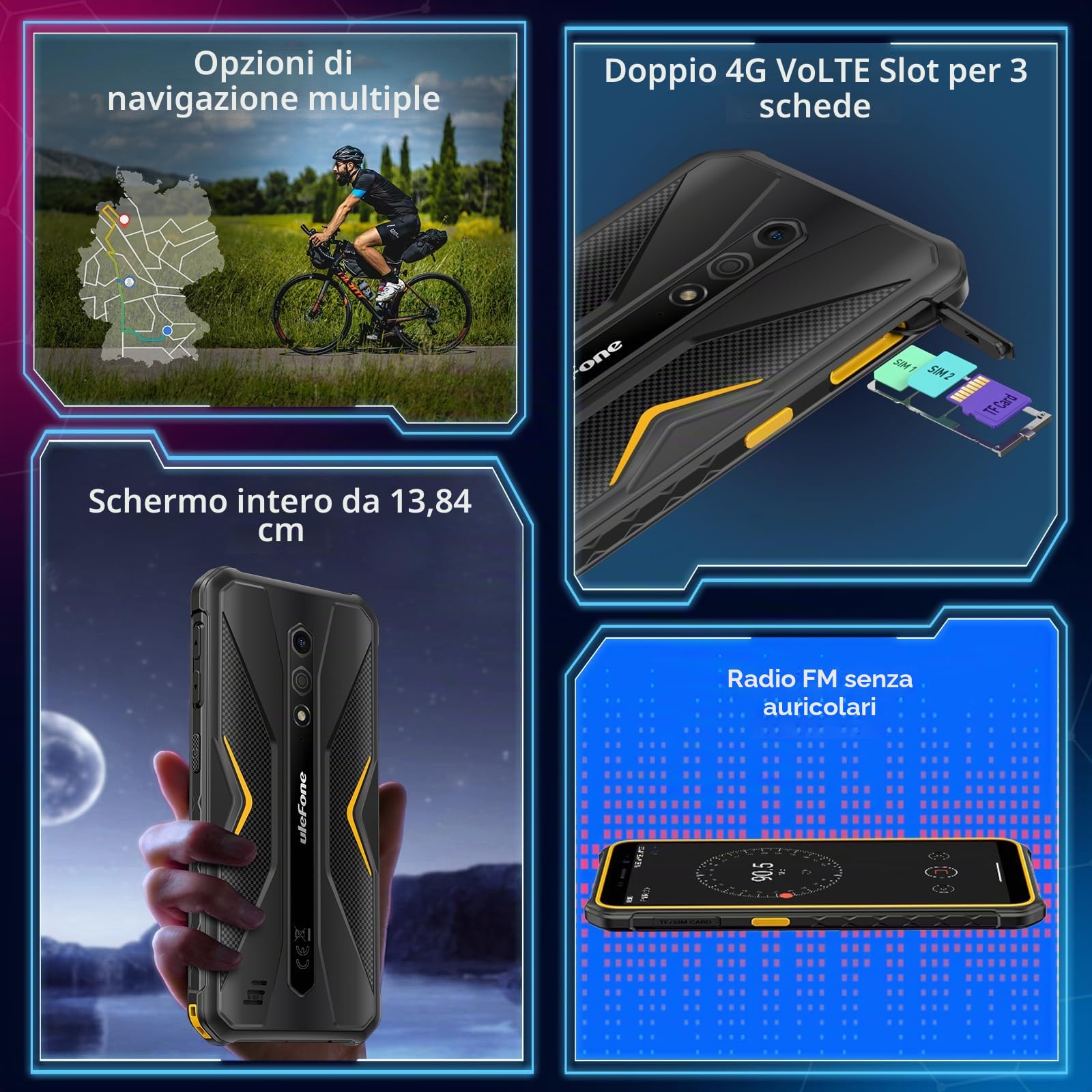 Ulefone Armor X12 Rugged Smartphone Android 13, 4860mAh Telefono Indistruttibile, 6GB+32GB ROM/TF-256GB Telefoni Robusto, 5.45'' HD+, 13MP+8MP, Cellulare, 4G Dual SIM/Face ID/NFC/OTG/GPS Arancione