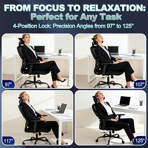 Miniatura 3 de Silla de oficina ergonómica con reposacabezas ajustables y reposabrazos 3D, silla de escritorio de malla de respaldo alto con soporte lumbar,