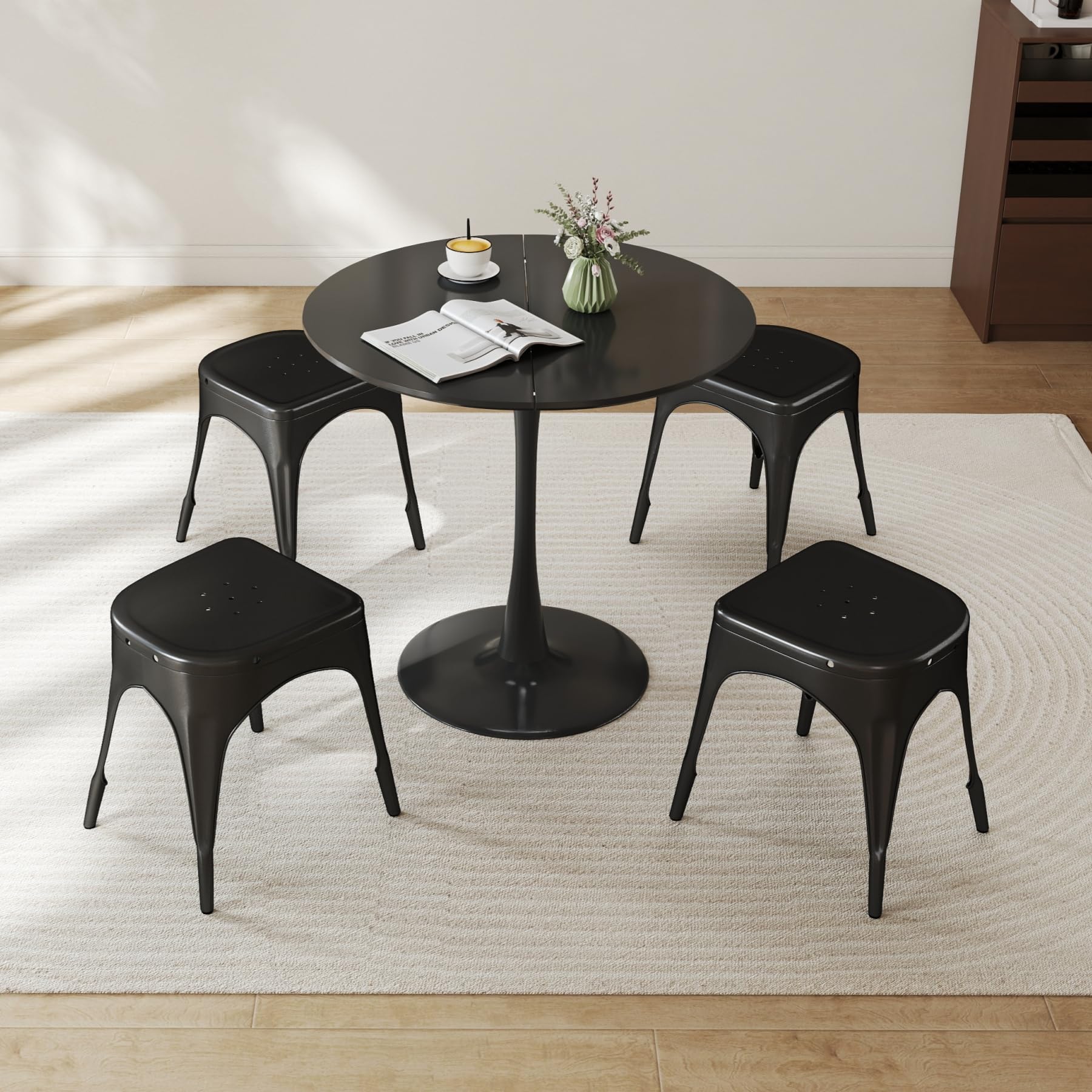 Juego de 8 Sillas de Comedor de Metal con Respaldo Apilable, Diseño Industrial de Estilo Vintage para Restaurante, Boda, Cafetería, Jardín (Negro)