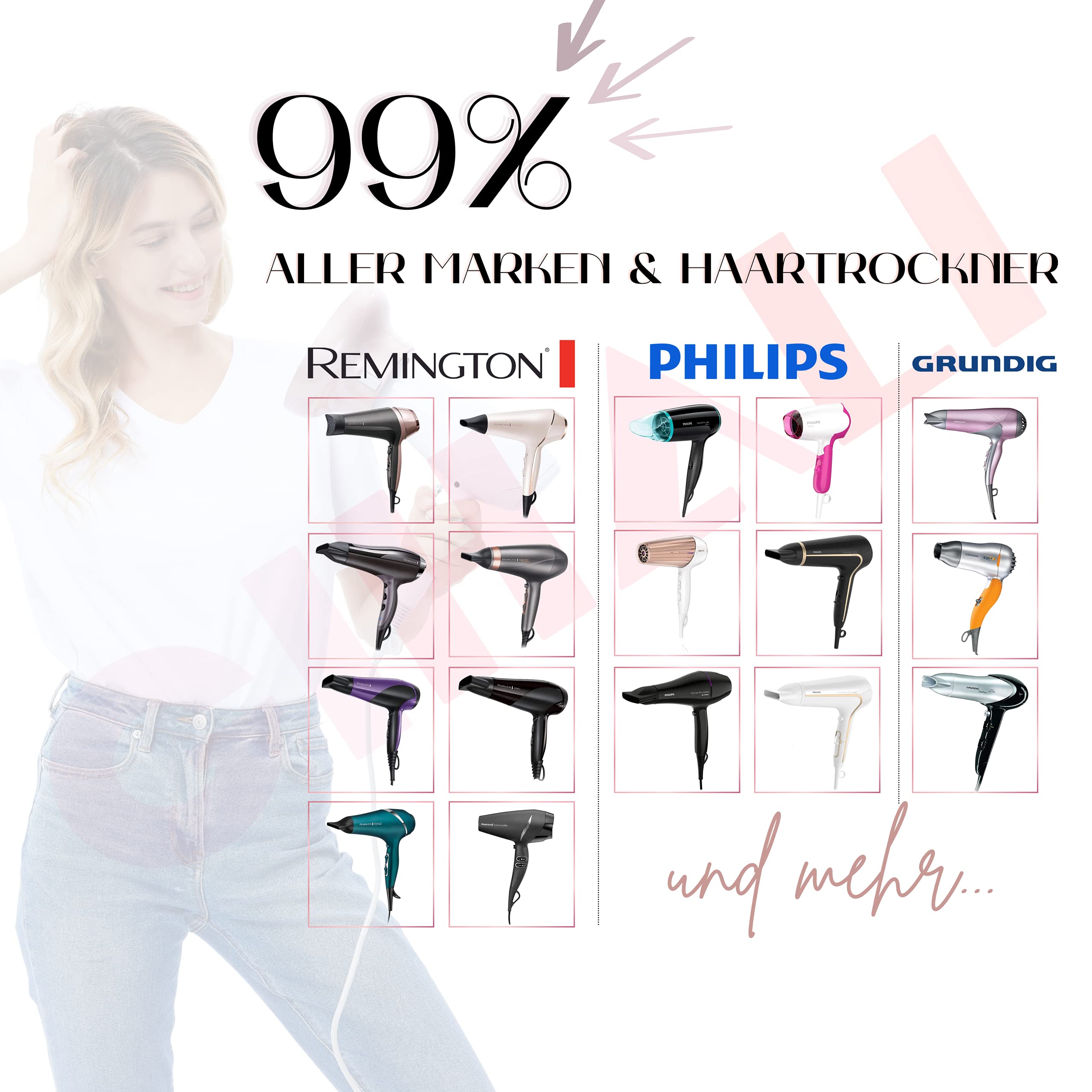 Universalaufsatz Haar Diffusor "Super Stabil" 4,4 cm bis 6,6 cm für natürlich lockiges und welliges Haar, Haartrockneraufsatz, Universal Diffusor Aufsatz, Diffuser Haare Locken (Schwarz Matt)