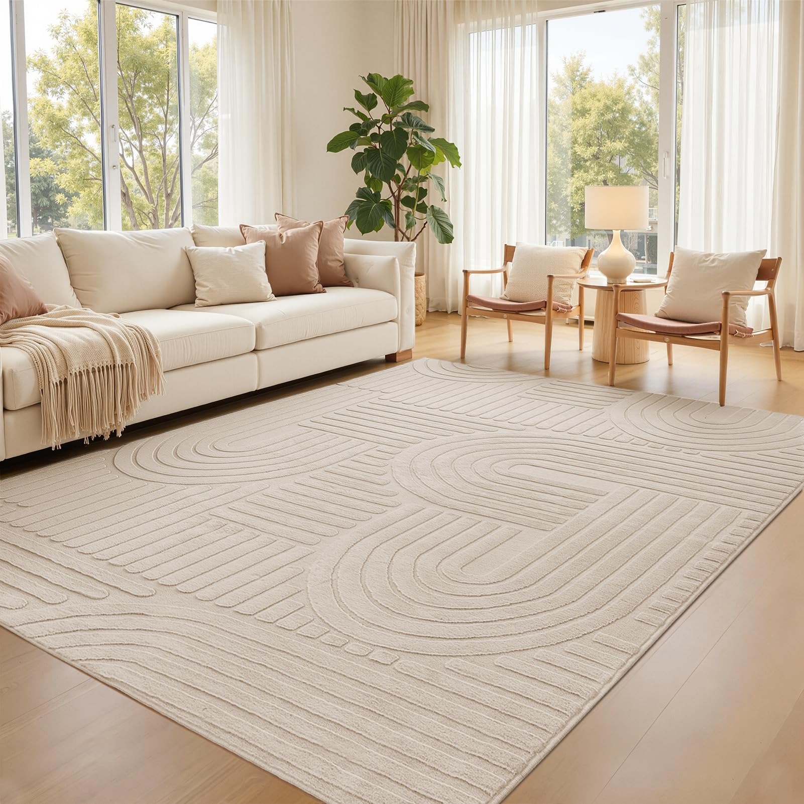 Topfinel Tapis Salon Taupe 160x230 cm, Lavable, Velours Court Moderne, Effet Vague 3D, Doux, Moelleux, Antidérapant, Aspect Fourrure, pour Chambre, Salle à Manger, Enfant, Bureau