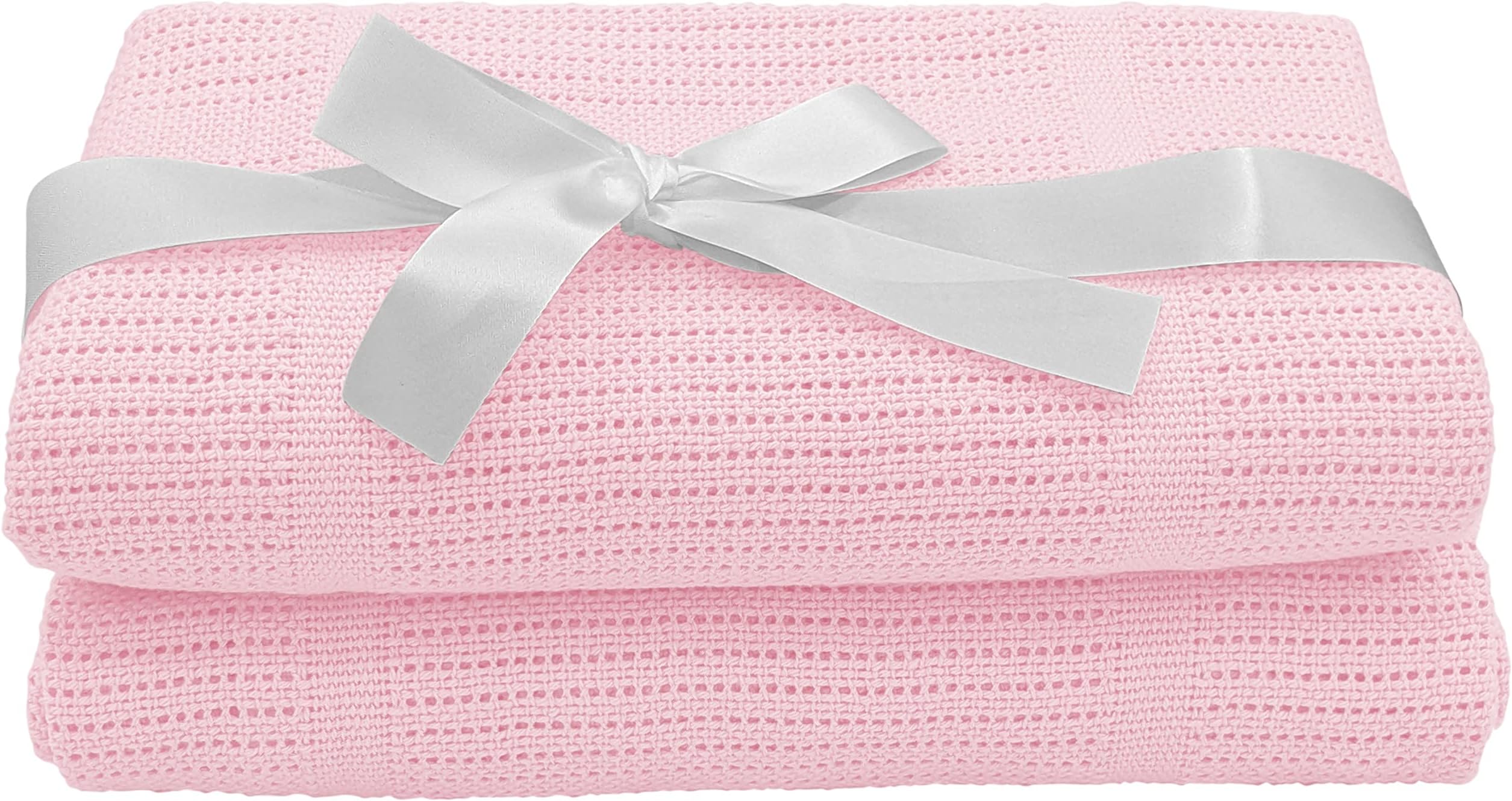 Pair of 100 Pure Cotton Cellular Baby Blanket for Pram Cot Bed Moses