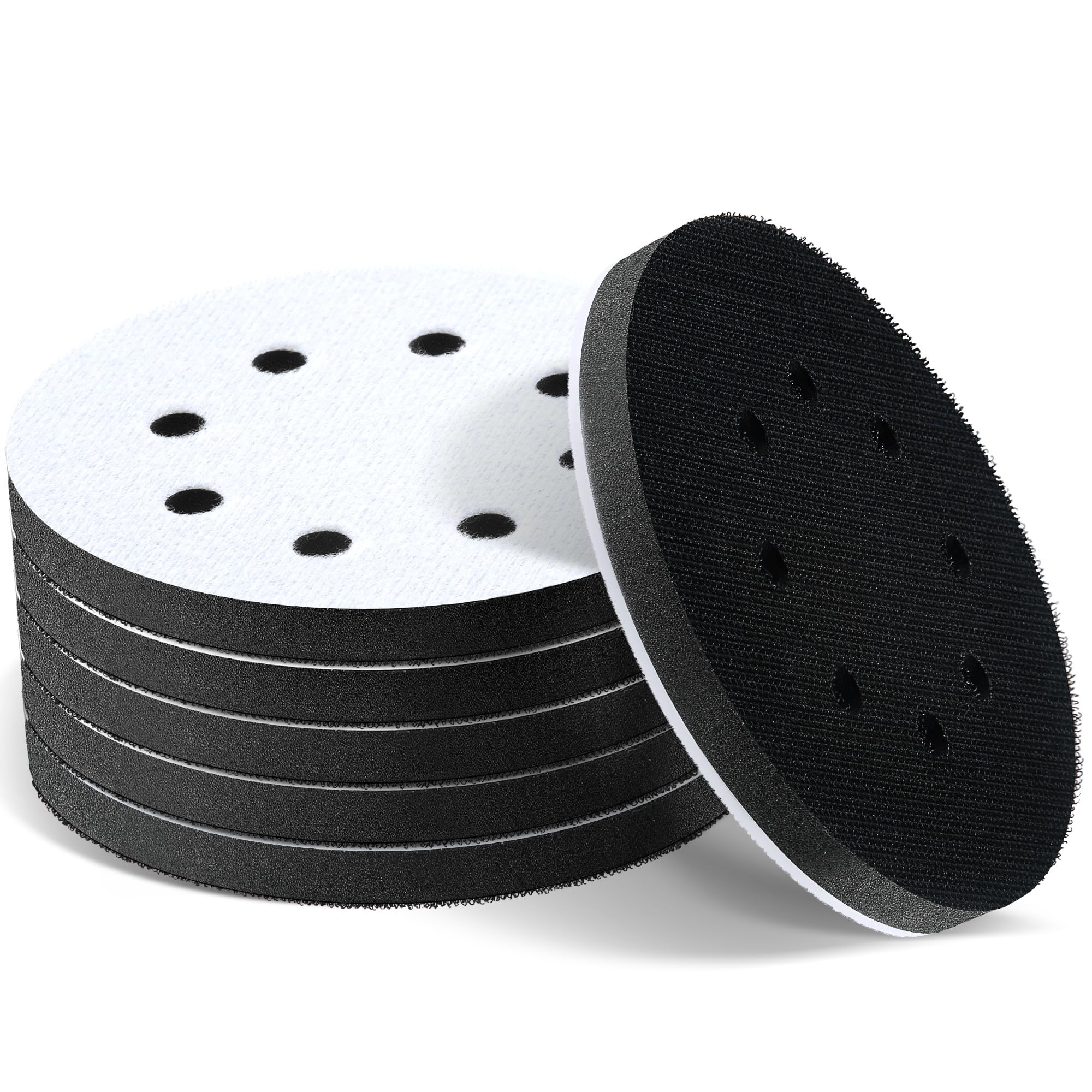 AegisTorq 5 Inch 8 Holes Orbital Interface Pads, 6pcs Foam Sanding Pads for Orbital Sander, Interface Pads with Cushion Sponge
