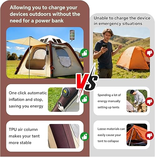 Miniatura 4 de Automatic Inflatable Tent for Camping 4 Person, Pop Up Tents for Camping with 2-3 Min Set Up, Windproof Waterproof Tents with Mosquito Screen