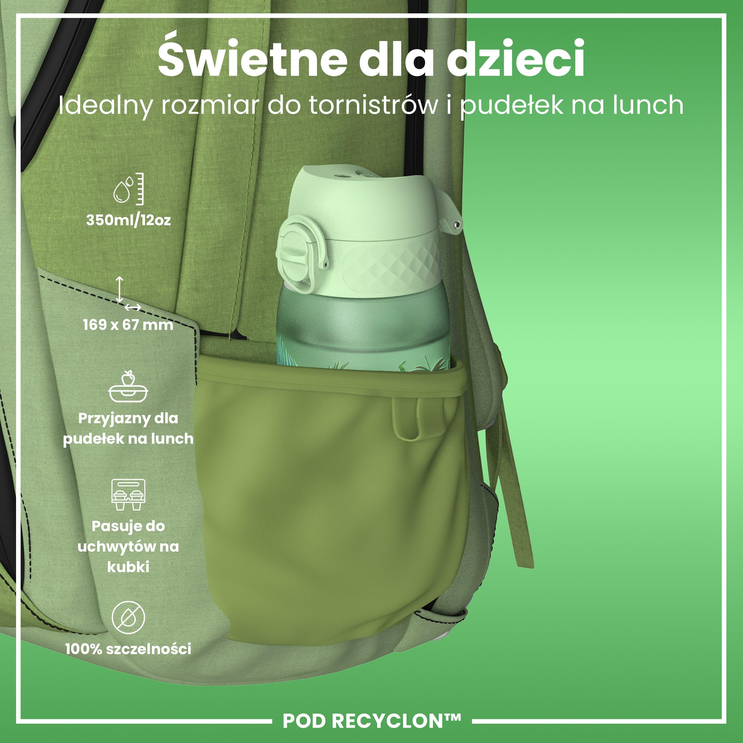 ION8 Butelka dla Dzieci, 350 ml/12 oz, Szczelna, Łatwa do Otwarcia, Bezpieczny Zamek, Można Myć w Zmywarce, Bez BPA, Uchwyt do Przenoszenia, Łatwa do Czyszczenia, Bezwonny, Pandy