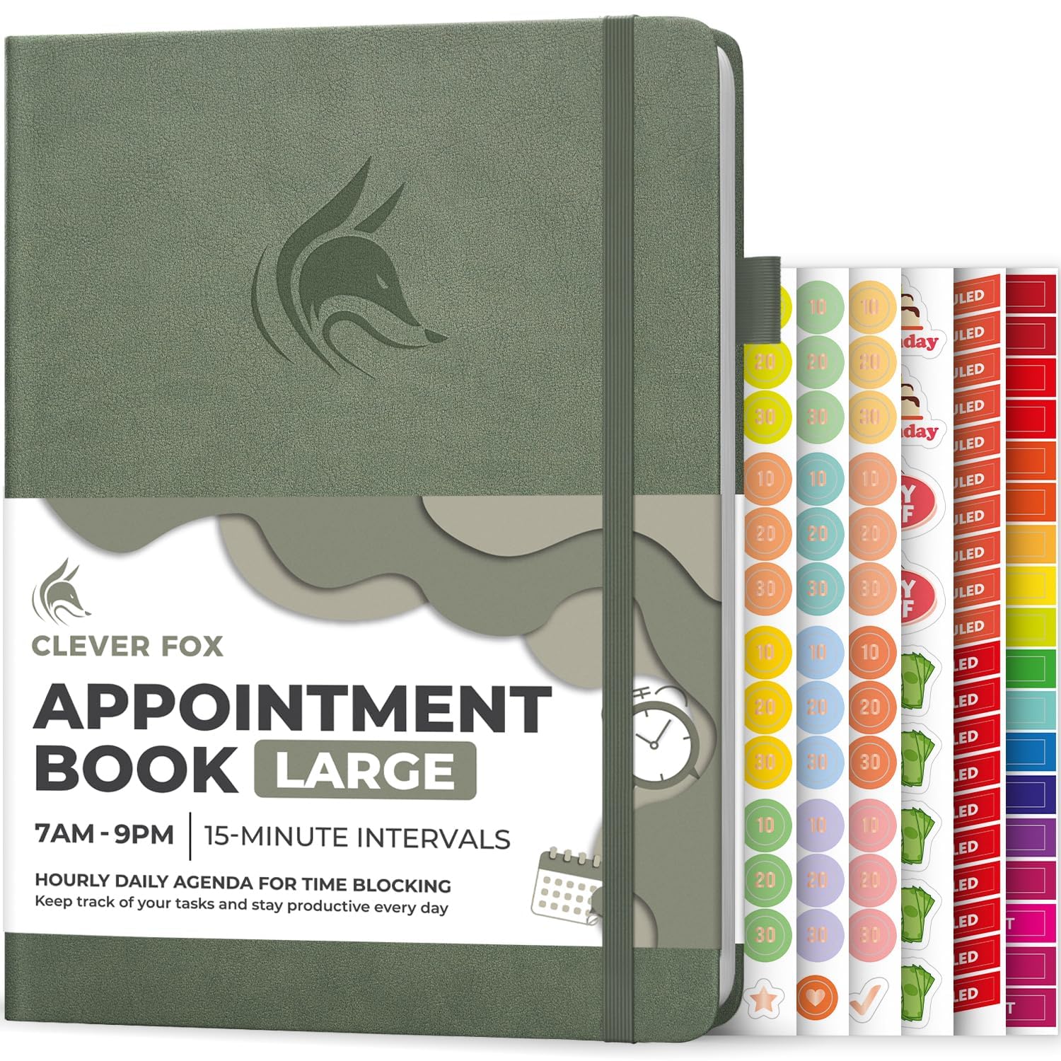 Clever Fox Appointment Book – Hourly Schedule Planner with 15-Minute Increments – Time Box Planner for Daily Work & To-Dos – Weekly & Monthly Spreads,