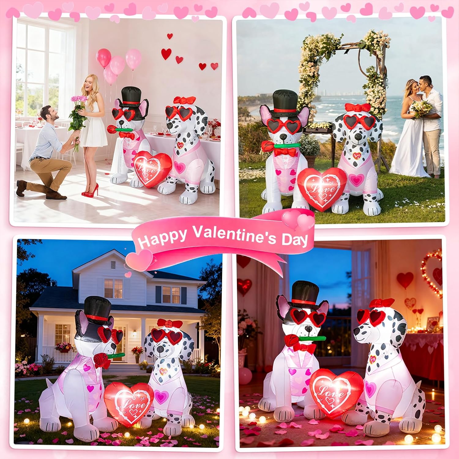Valentine's Day Inflatable Decorations - 5.2FT LED Light-Up Couple Dogs with Heart & Rose - Blow-Up Outdoor Decor for Romantic Gifts, Anniversaries, Yard,Garden, Balcony