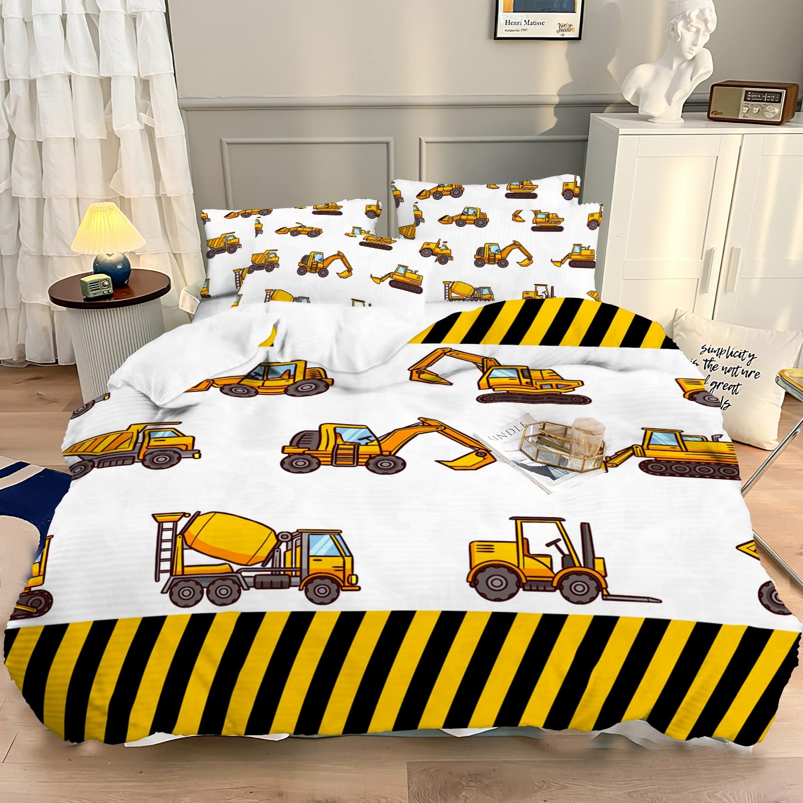 Lunoroey Digger Bedding Duvet Cover Set King Size Excavator Engineering Construction Vehicles Digger Kids Boys Bedding Set including Pilowcase Soft Microfiber Quilt Cover Set - Image 2