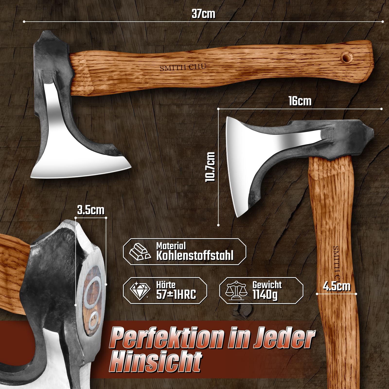 SMITH CHU Outdoor Axt, Beil Holz Spalten für Garten, Handgeschmiedet Handbeil aus Hochgekohlter Stahl, Bushcraft Axt mit Scheide, Geschenke für Männer