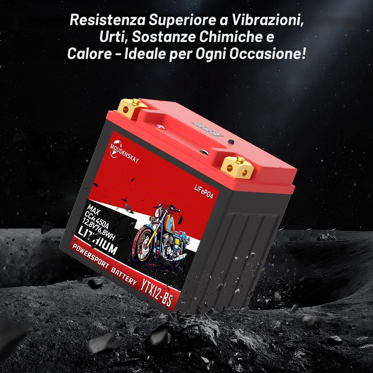 YTX12-BS Batteria Litio Moto 12V Batteria LiFePO4 Moto 12.8V 6AH | Protezione BMS e Schermo 380-450CCA 76.8WH Batteria Moto LiFePO4 per moto,ATV,UTV,veicoli d'acqua, ecc