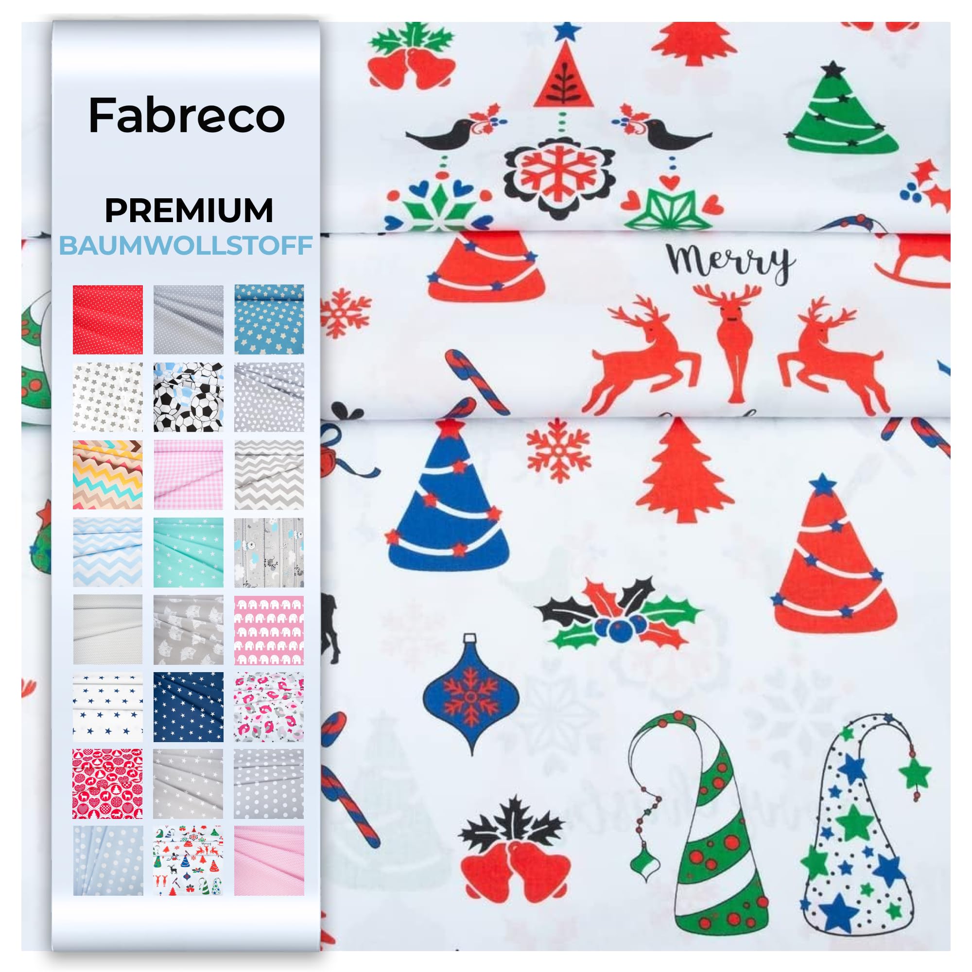 Fabreco Baumwollstoff Meterware 200x160cm - Christmas | 220g/lfm – Weich, langlebig & hautfreundlich | Stoffe Zum Nähen & Dekoration | Stoff Meterware-Fabric