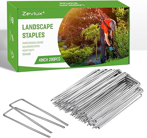 Miniatura 1 de Zevlux 200 grapas de paisaje de 4 pulgadas, 200 paquetes de estacas de jardín de calibre 12, grapas de jardín galvanizadas resistentes para cercas,