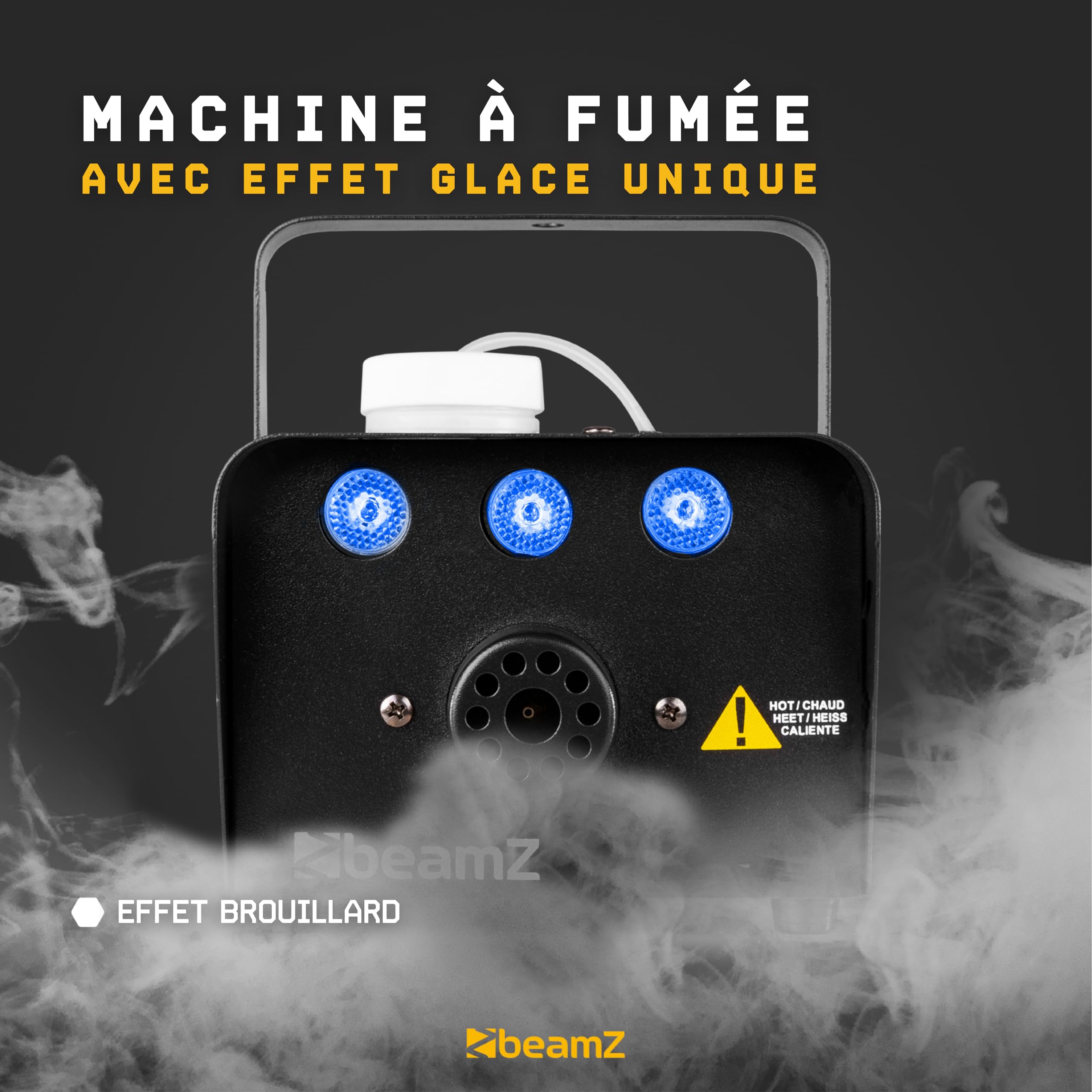 Beamz S700-LED Machine à Fumée avec LED Effet Glace, 700 Watts, 3x LED Bleu, 75m3 de Fumée par Minute, Réservoir de 250ml, Télécommande Filaire, Idéal pour Soirée, Animation et Mariage