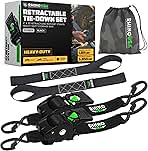 Rhino USA Retractable Ratchet Straps (2-Pack) - 2 Inch x 10 Feet (3,033lb Break Strength) - Heavy Duty Auto Self Retracting Tie Down Straps for Truck, Cargo Trailer, Motorcycle, Rad & More - Black