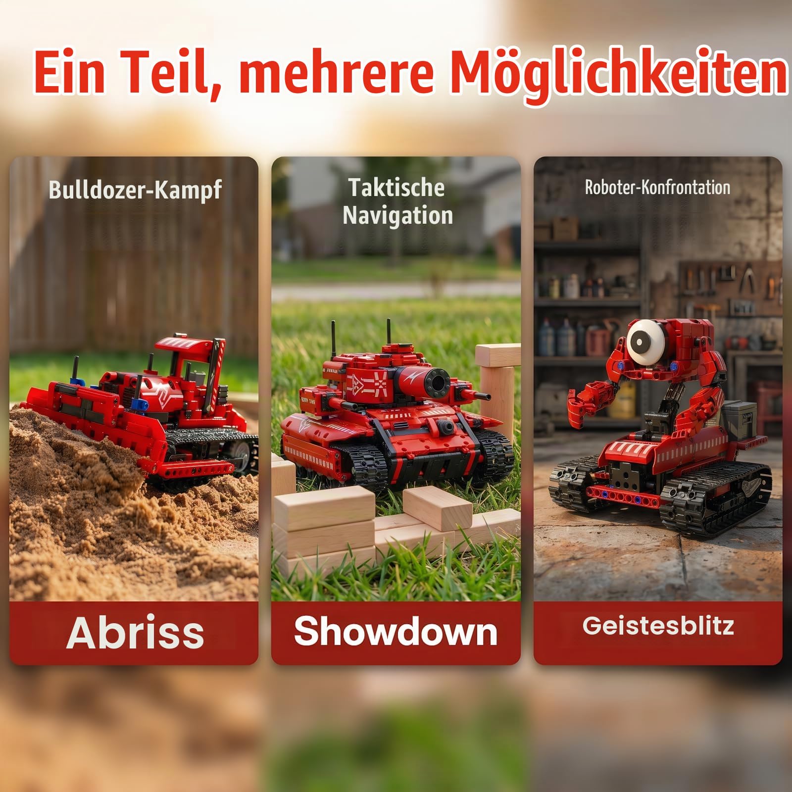 Programmierbarer Roboter Bausatz, fünf Modelle, 495 Teile | 495 Teile für fünf Modelle mit App-Coding, Fernsteuerung, Linienfolge und Kettenantrieb für wechselnde Roboterprojekte.