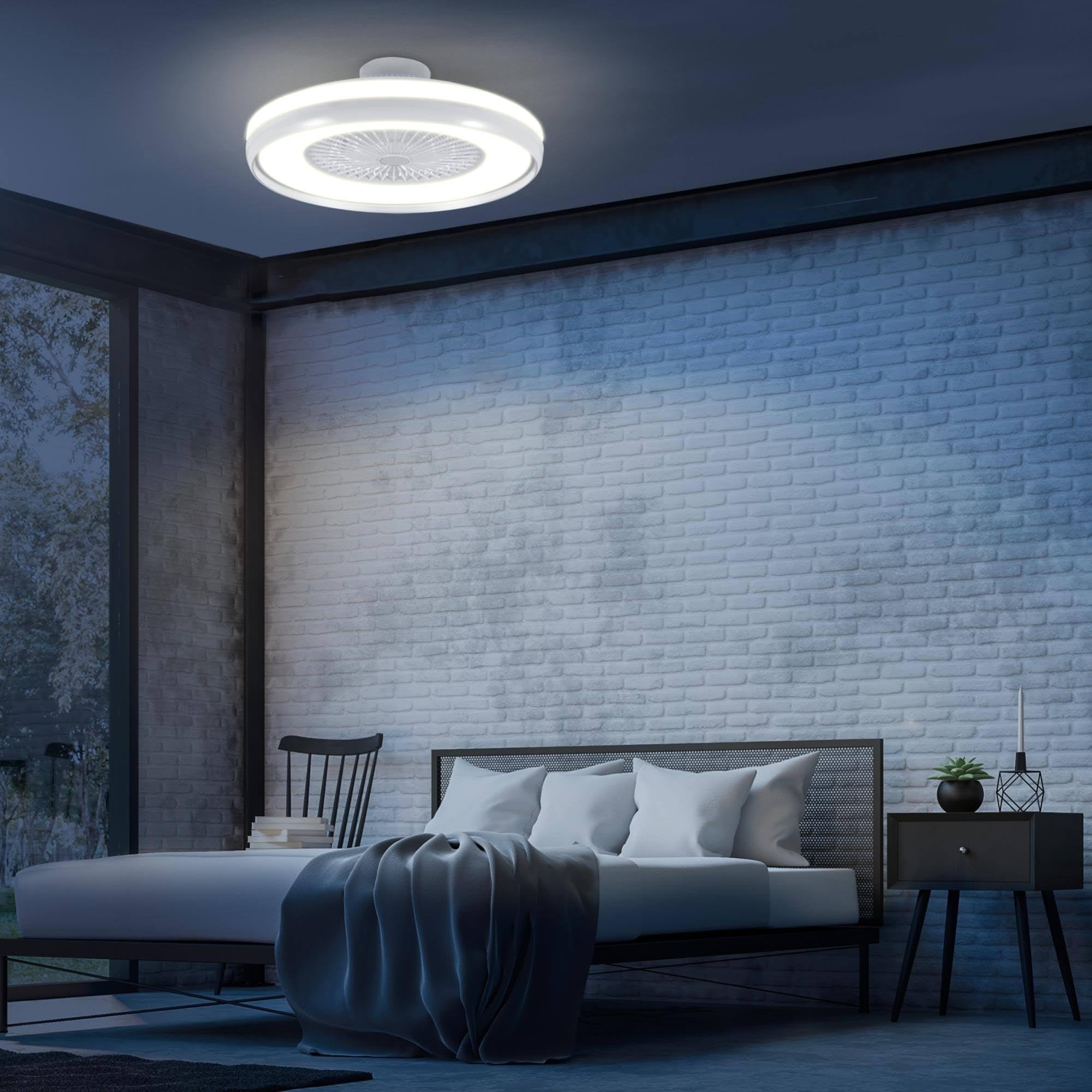 Dopa Dopastore Plafoniera con Ventilatore Integrato da Soffitto LED 62W con 6 Velocità della Ventola 3 Tonalità di Luce Dimmerabili con Telecomando IP20 Per Interno Camere Soggiorno Relax