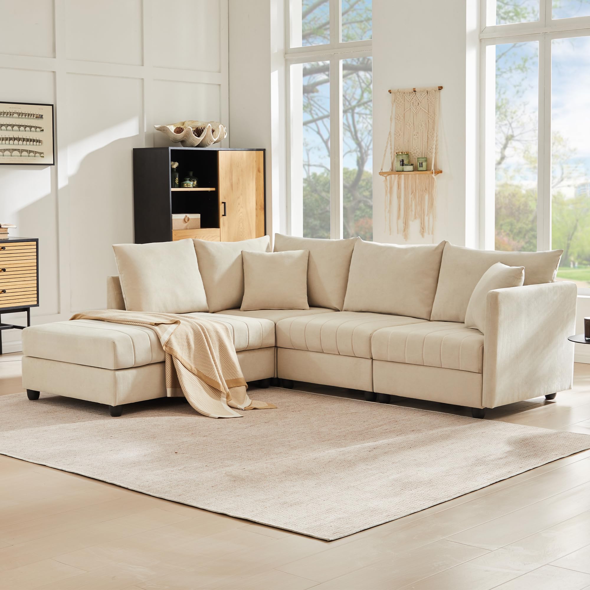Moimhear Sofá esquinero modular de 5 plazas, reposapiés convertible | L
