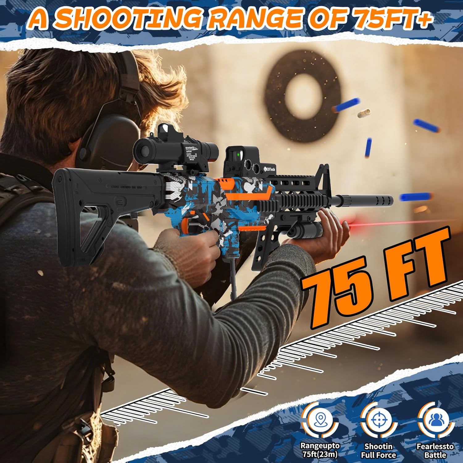 Automatic Toy Foam Blaster Sniper with Scope, Electric Toy Gun Dart Blaster with 120 Darts for Guns, IR, Flashlight, GDS, Goggles, Air Bombs Technology Outdoor Shooting Game Kids Toys for 8-12 -Blue