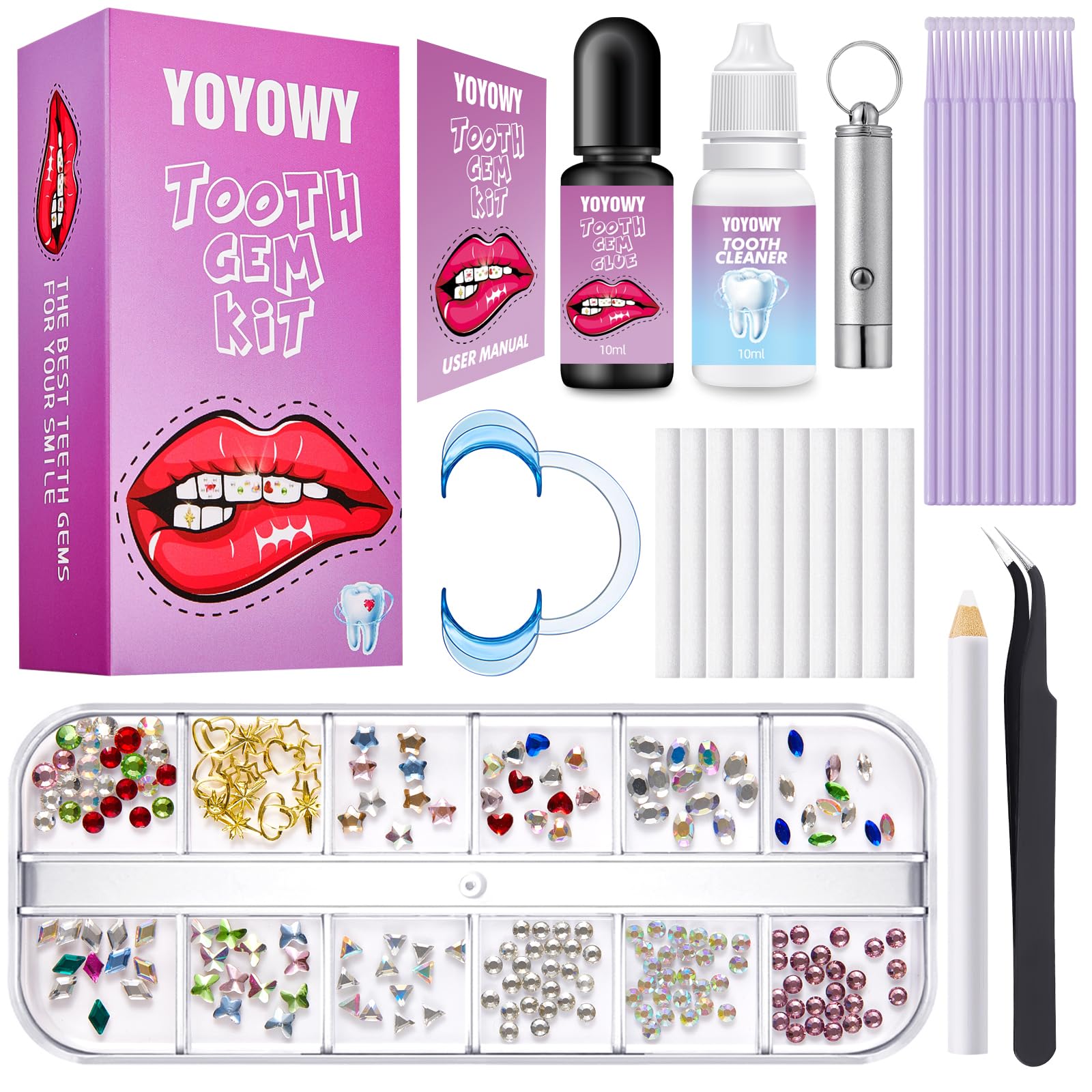YOYOWY Tooth Gem Kit,Teeth Jewelry Kit with Glue and Light,Tooth Gems Kit for Teeth,Professional DIY Tooth Gem Kit,Fashionable Crystal for Teeth Sweet Smile Gems