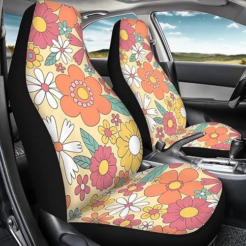 Miniatura 5 de Groovy - Fundas de asiento de automóvil con diseño floral de los años 70 y 80 para asientos delanteros, paquete de 2 protectores de cojín para