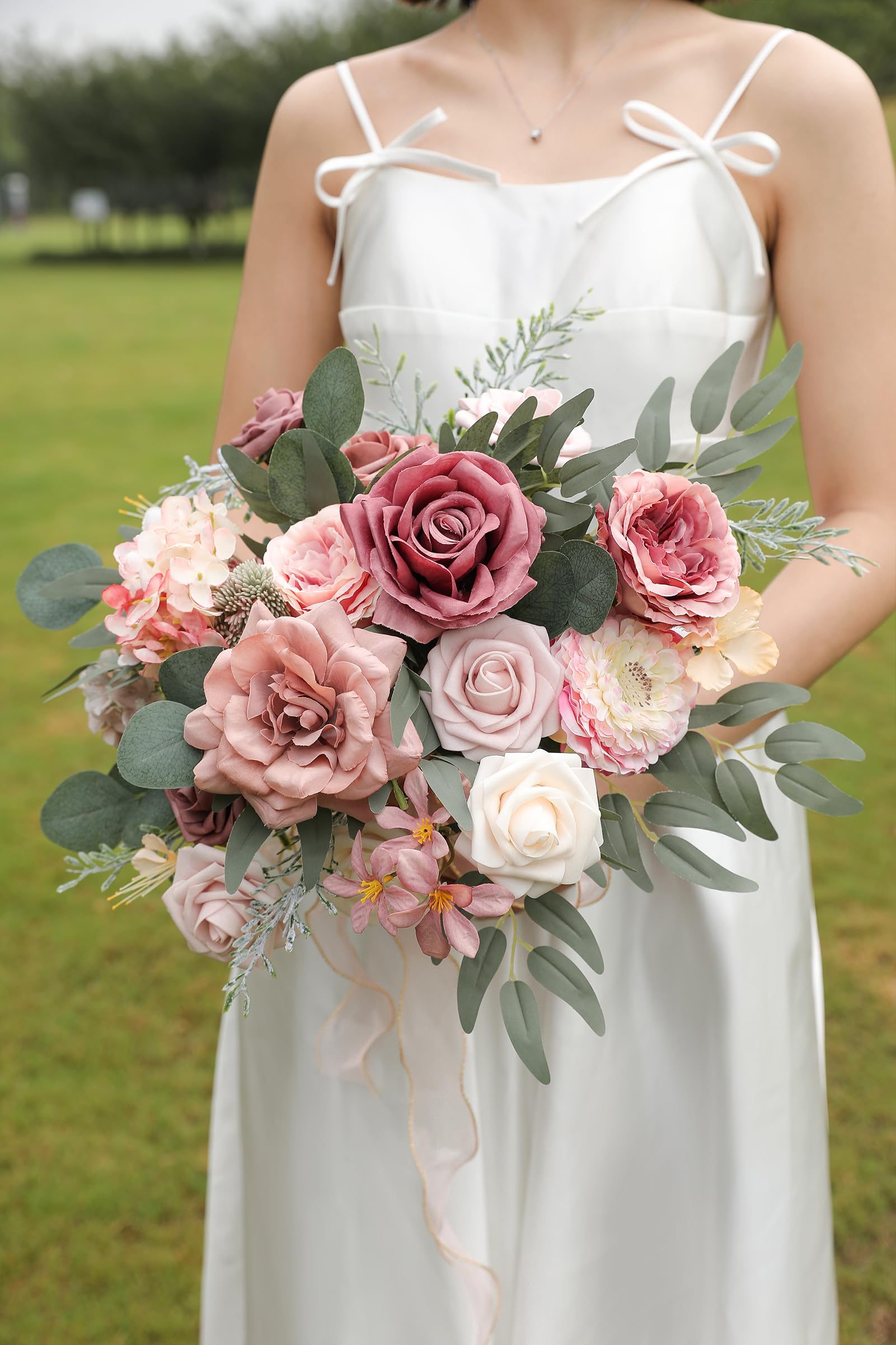 Koroni Flowers Artificial Flowers Combo Box Set Dusty Rose Fake Flowers Bulk Flower Leaf with Stems for DIY Wedding Bouquets Centerpieces Baby Shower Party Home Decorations