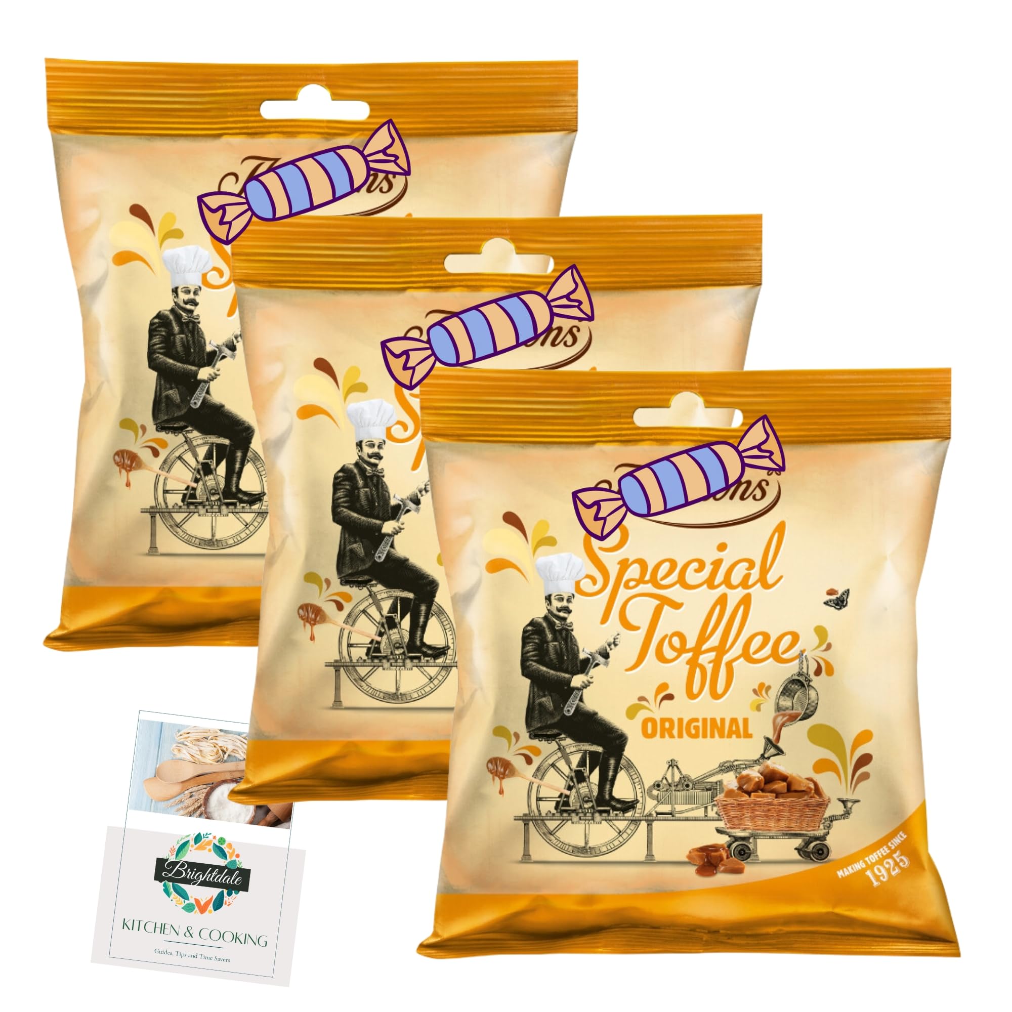 Toffee Sweets Bundle with Thontons Special Toffee Original 100g 3 Pack + Brightdale Kitchen Booklet