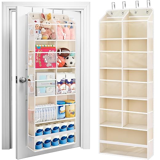 JARLINK Over the Door Organizer, Extra Large Storage for Bedroom, Beige
