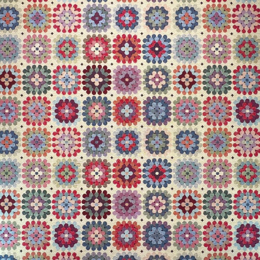 Oh Sew Crafty Limited Multicoloured Tapestry Fabric Crochet Look Granny Squares Upholstery Furniture 140Cm Wide (Sold Per Metre)