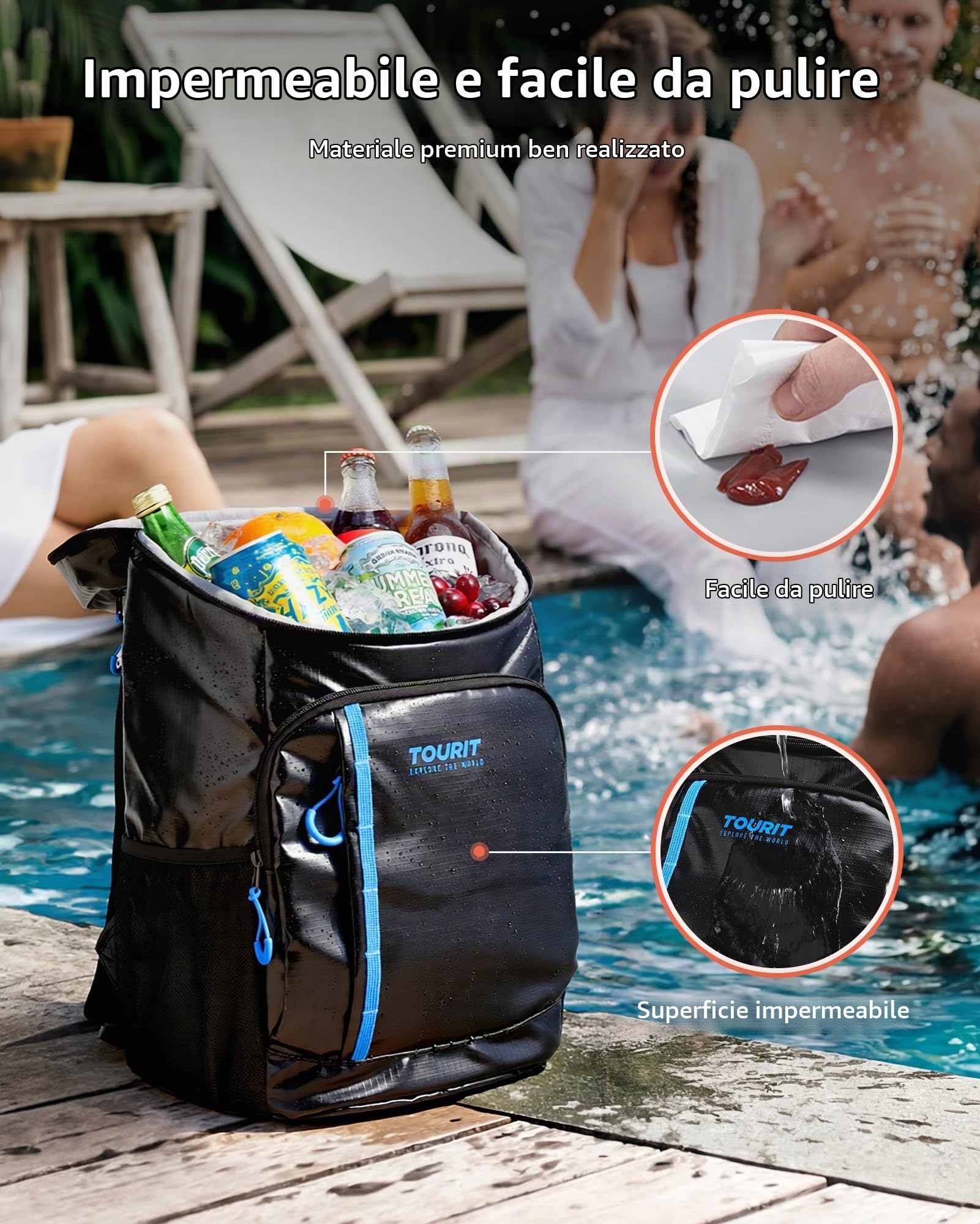 TOURIT Zaino refrigerante, 28 l, con apribottiglie, contiene 30 lattine, grigio