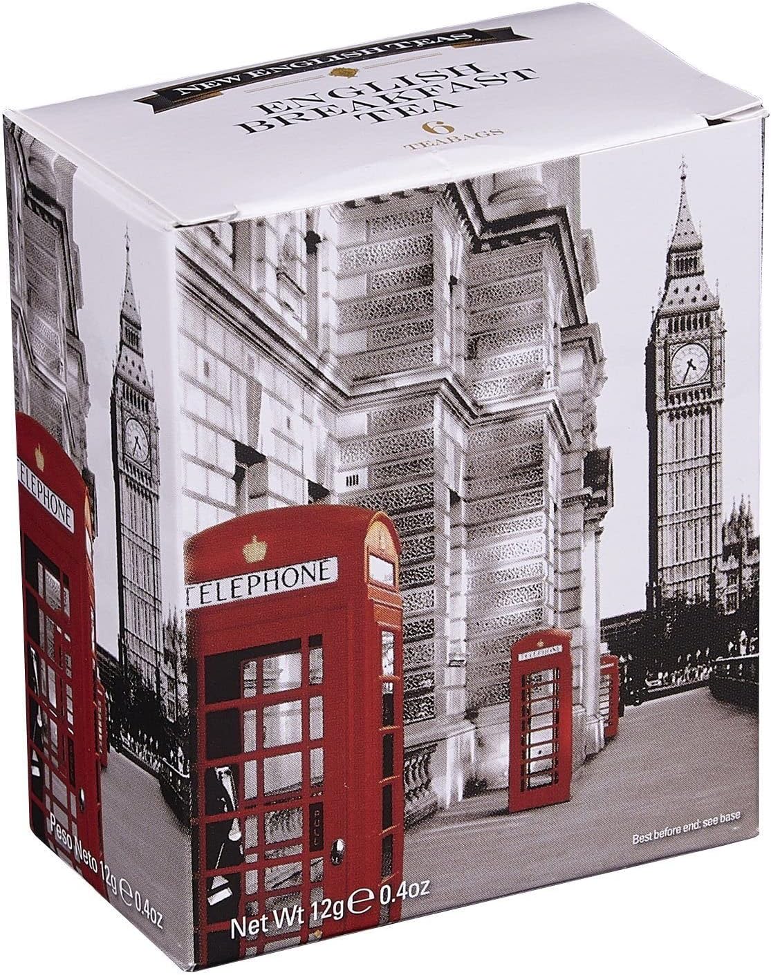 Black And White Red Telephone Box Breakfast Tea 6 Teabag Carton