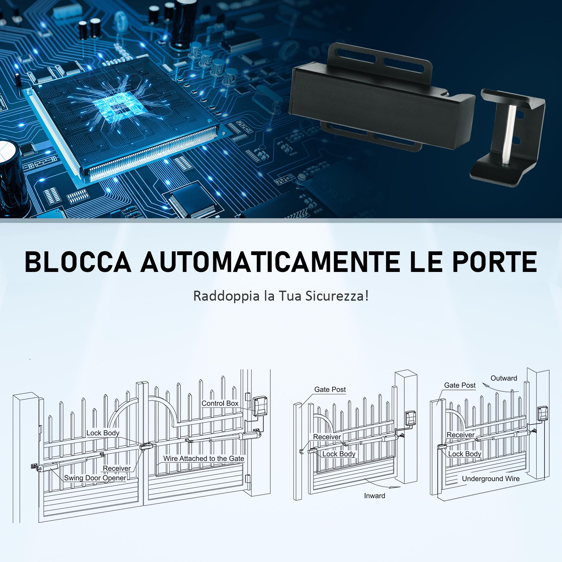 CO-Z Serratura Elettrica 24V DC per Motore Cancello Battente, Serratura Automatica Telecomandata IP55 in Acciaio Q235, Elettroserratura ET24 per Automazione Cancello Esterno Porte