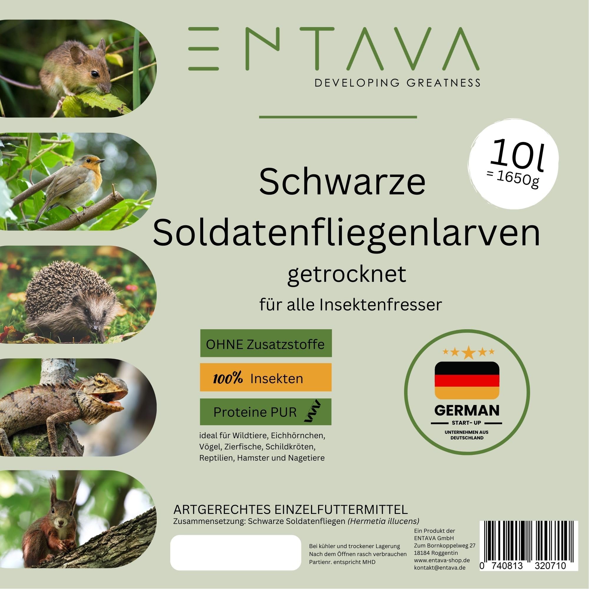 Soldatenfliegenlarven getrocknet 10l (1400g) - Getrocknete Insekten in Premium-Qualität, Soldatenfliegen für Vögel, Amselfutter, Koifutter, Igelfutter, Eichhörnchenfutter, Futter für Wildvögel