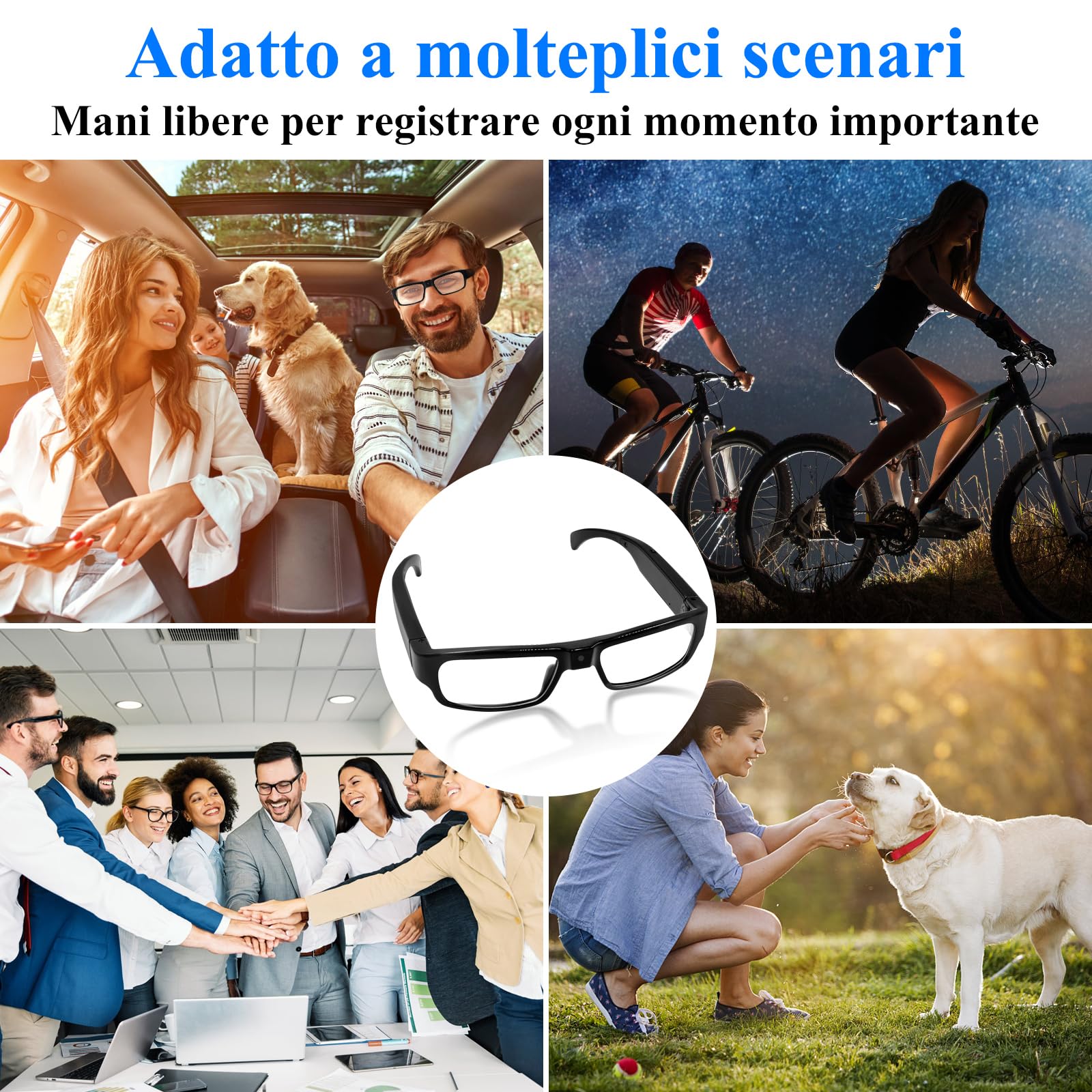 LXMIMI Occhiali Telecamera Nascosta, Foro Libero Occhiali Telecamera Spia 1080P Fotocamera Sportiva, Mini Sport Videocamera Supporto Prendere Foto/Video e Registrazione Loop
