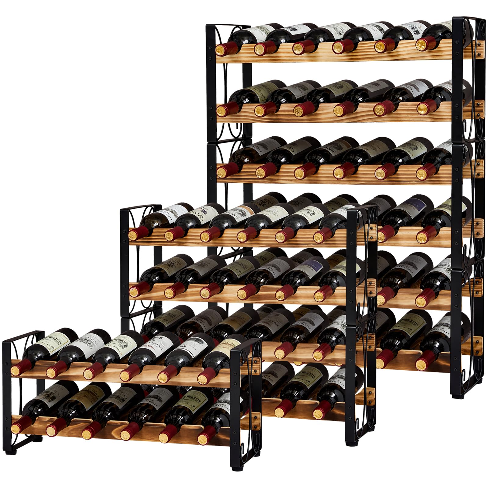 X-cosrackStackable Rustic 36 Bottle Wine Rack, Freestanding Floor Wine Holder Stand Can Used Separate or Stacked 6 Tier Stable Wine Display Storage Shelf for Kitchen 24.5''L x 8.6''W x 33.4''H
