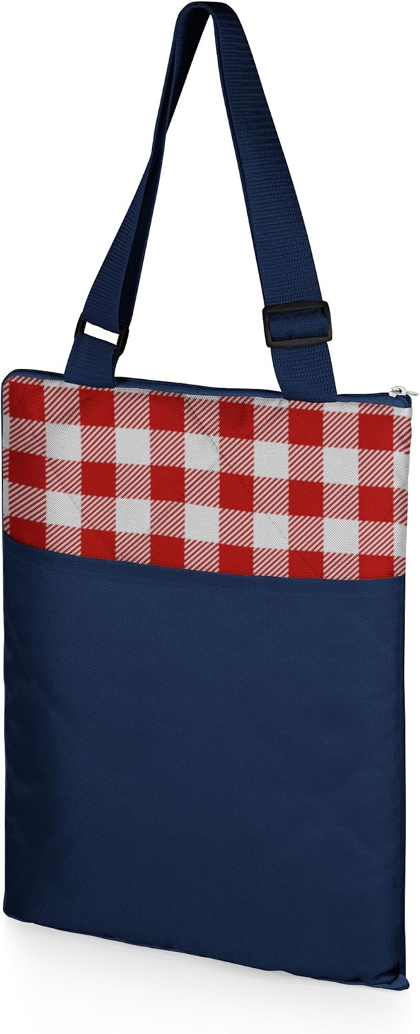 ONIVA - a Picnic Time brand - Vista Outdoor Picnic Blanket & Tote - Beach Blanket - Camping Blanket, (Navy with Red Check)