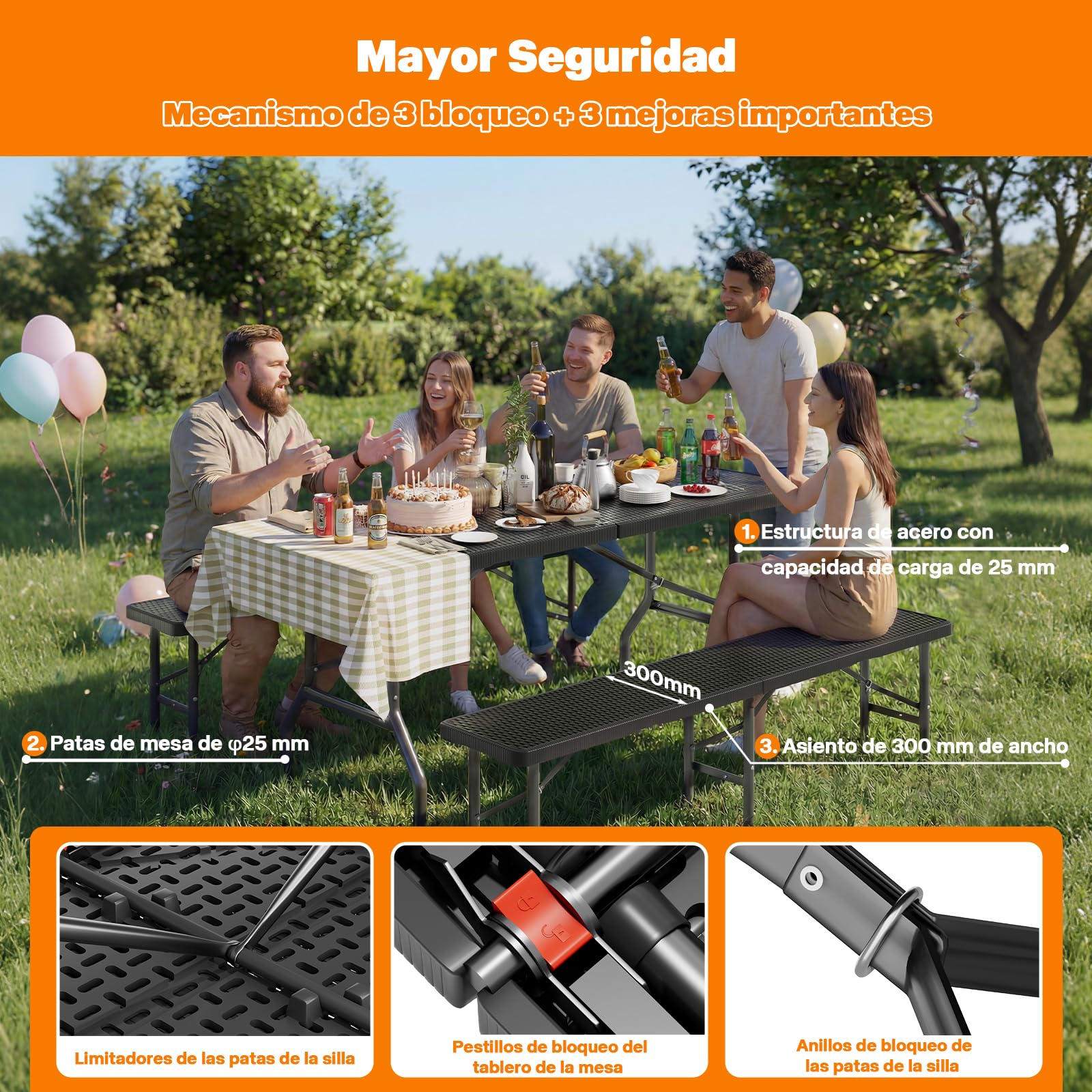 Devoko Juego de mesa y sillas plegables para camping, textura de tejido de ratán, construcción resistente, portátil y fácil de limpiar, se pliega para un almacenamiento compacto, ideal para playa