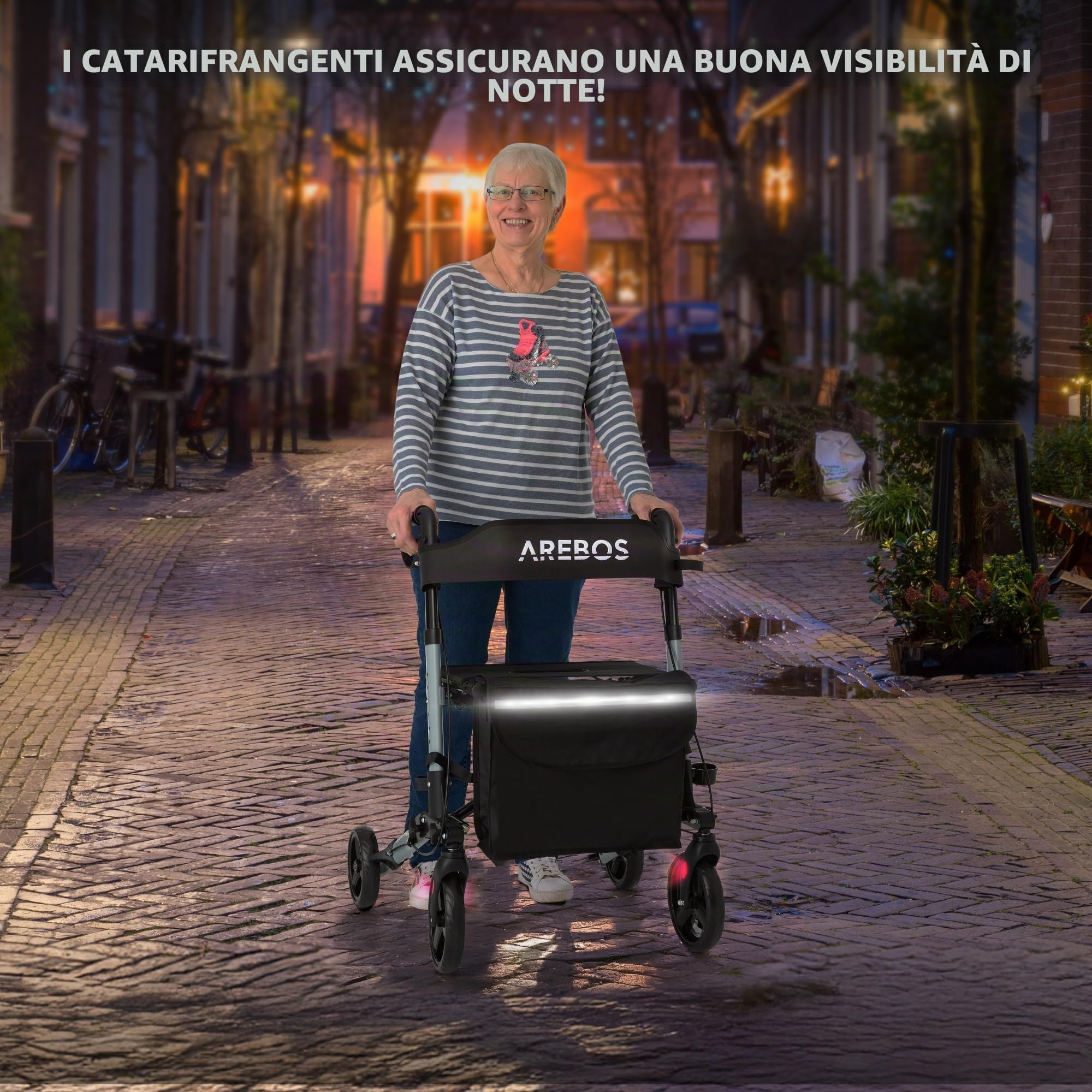 Arebos Deambulatore 4 Ruote | 136 kg | Pieghevole | Alluminio | Peso Leggero | con Borsa per la Spesa | Nero