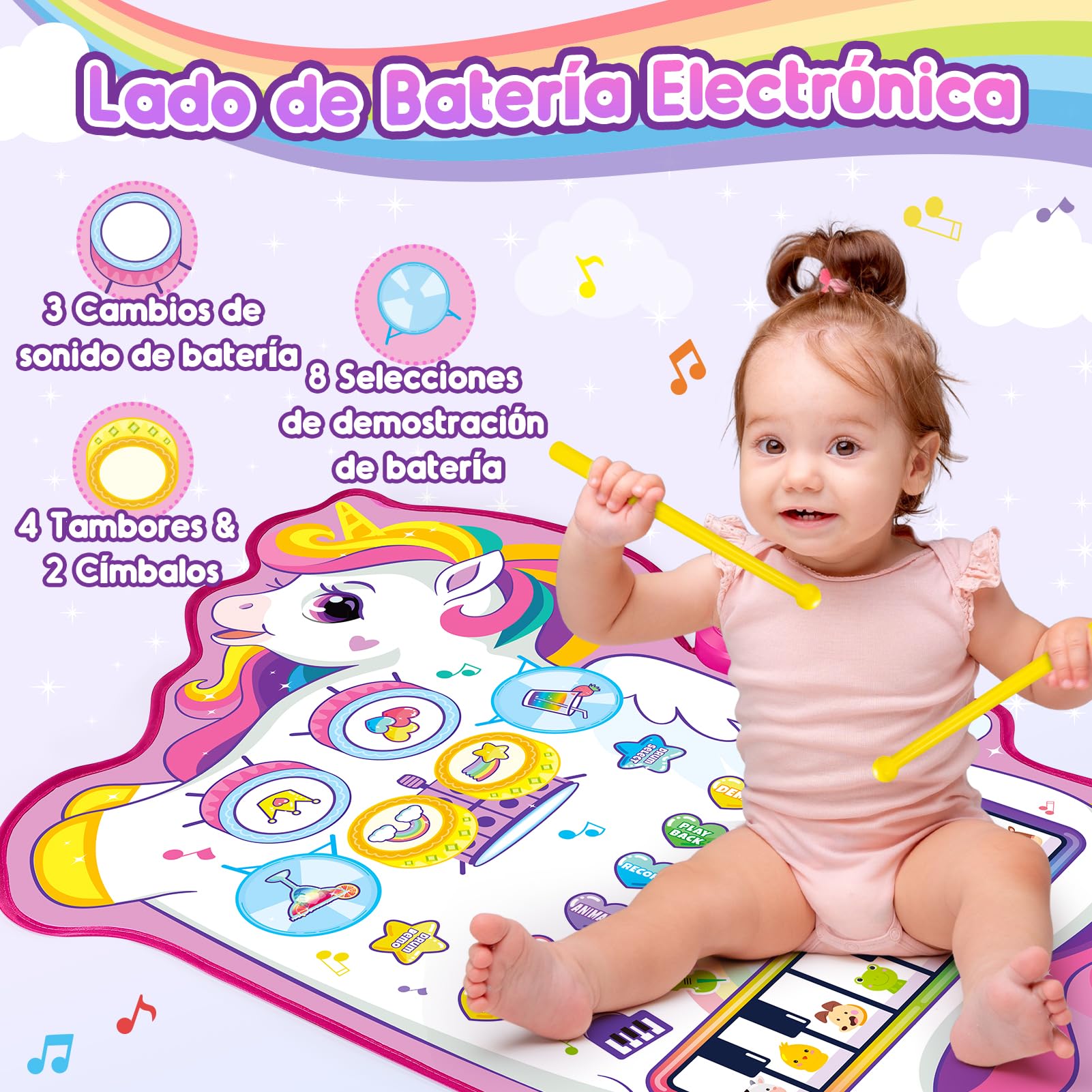 Gralal Unicornio Juguetes Niña 1 Año, Alfombra Musical 3 En 1 con 6 Instrumentos Y Grabación Juguetes Regalo 1 2 Niña Años, Piano Infantil Juegos Juguetes Montessori Educativos Sensoriales Bebe 1 Año