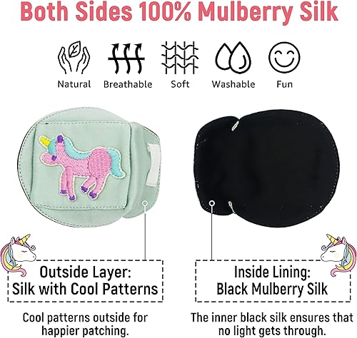 Miniatura 3 de Astropic Parche de seda 3D para niños, parche de ojo para niñas para gafas, parche médico para ojos para niños con ojo perezoso (unicornio rosa, ojo