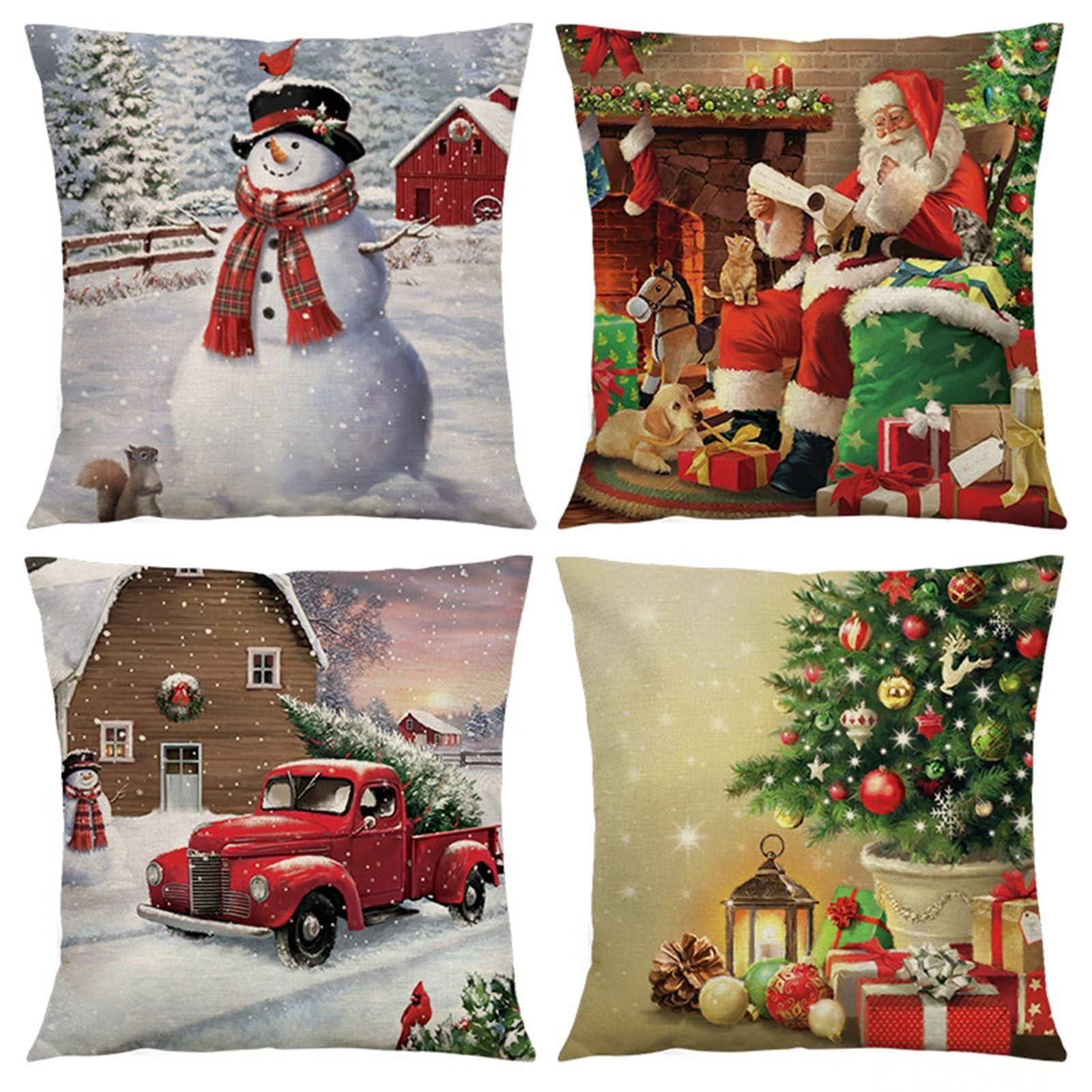 Housse de coussin Noël déco double face parure oreiller douce 50x50cm