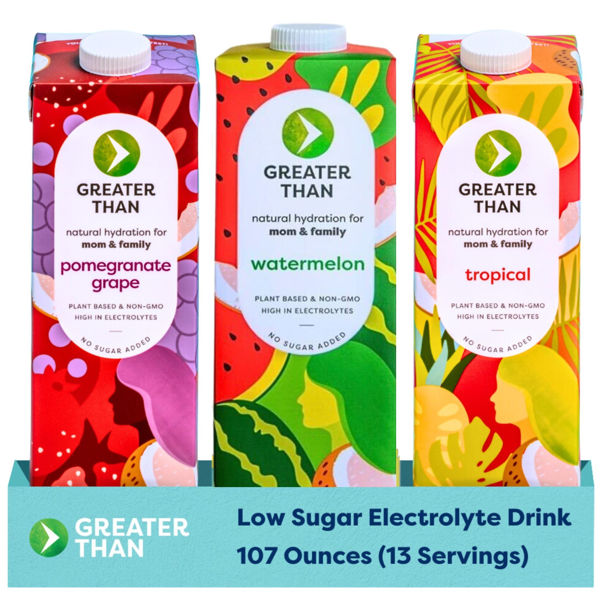 Greater Than - Variety Pack - Hydration for Pregnant and Breastfeeding Moms! All Natural Lactation Support - Fruit Infused Coconut Water - No Added Sugar, 100% Vegan, and Non GMO - 3pk (32oz)