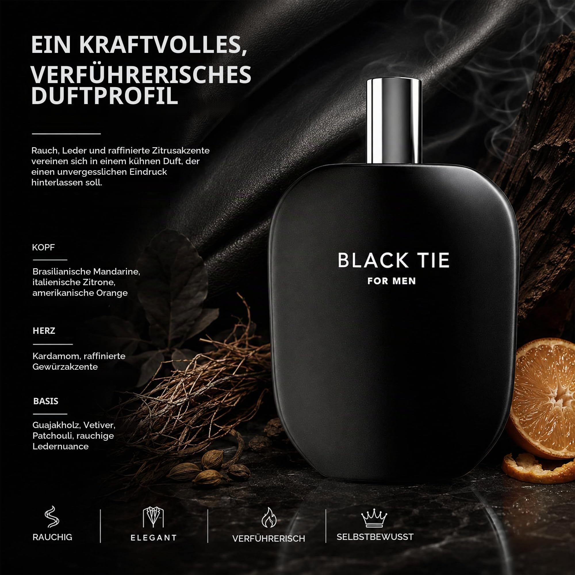 Fragrance One | Jeremy Fragrance BLACK TIE for Men | markanter Herrenduft | Maskulin, Dominant, Autoritär | Eau de Parfum für Herren | Intensiv | Perfekt für den Abend | 100 ml Flasche mit Box