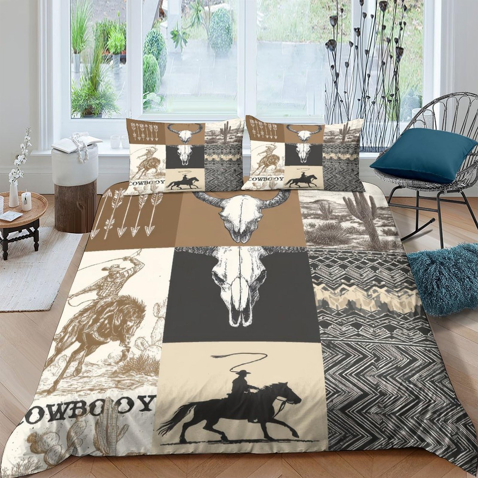 Ctjqhvkz Style-9 3D Printed Western Cowboy Fitted Sheet Microfiber Soft Breathable Skull Horse Bed Cover For Bedroom Guest Room Decor Single（135X200cm）