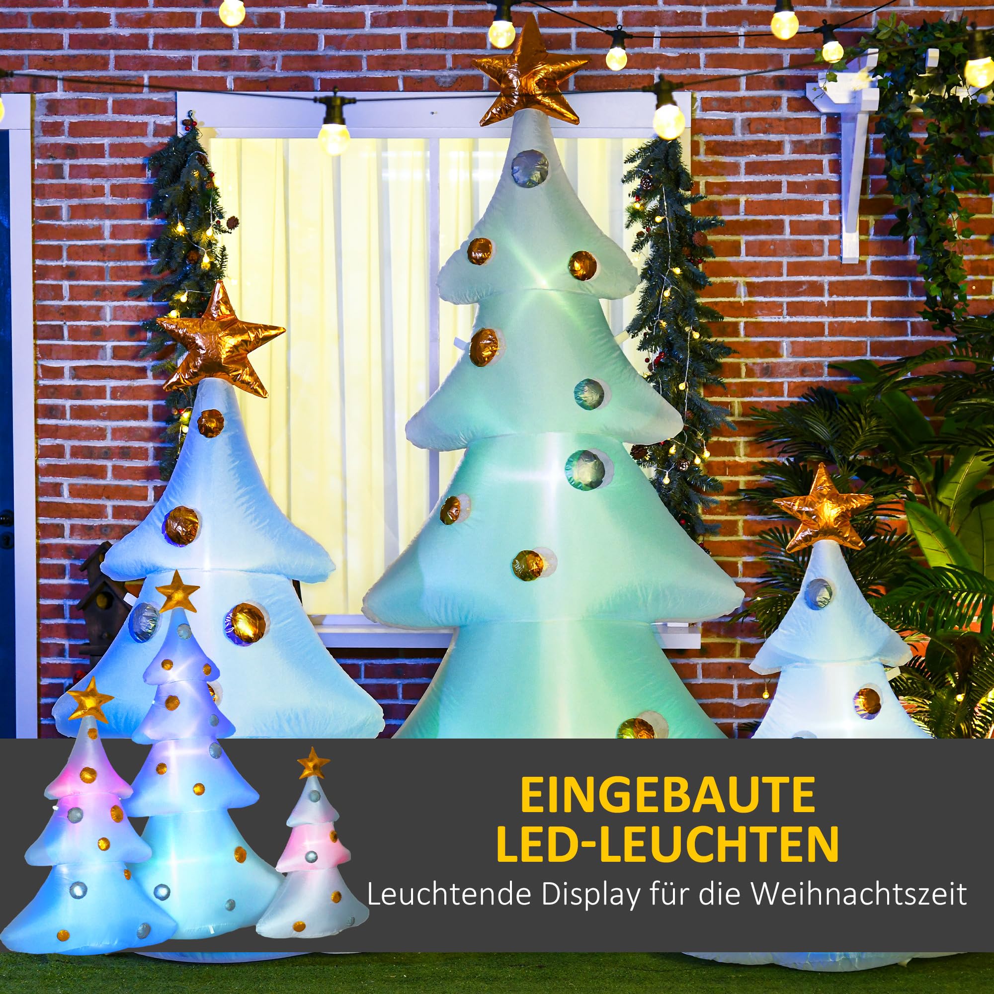 HOMCOM 210cm Aufblasbarer Weihnachtsbaum mit LED-Lichtern 3er Set | Aufblasbare Weihnachtsdeko, Weihnachtsdekoration, Dekoration für Außenbereich, Weihnachten, Hof, Garten, Rasen